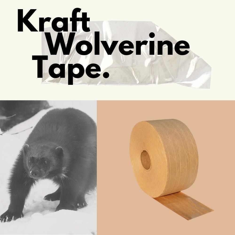 5 Rolls Kraft Reinforced Gum Tape 70mm x 450′ Wolverine Tape 3.0 [5.5 Mil]