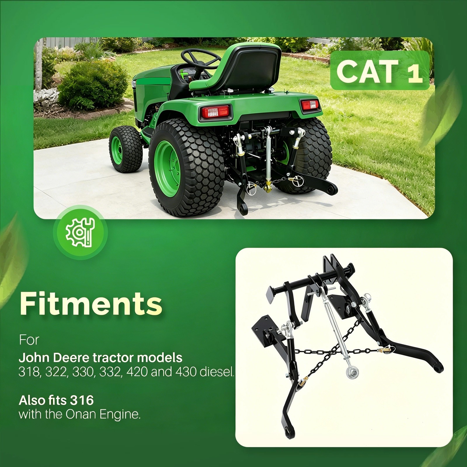 For John Deere 316 318 322 330 332 420 430 Powder Coated 3 Point Rear Hitch Kit