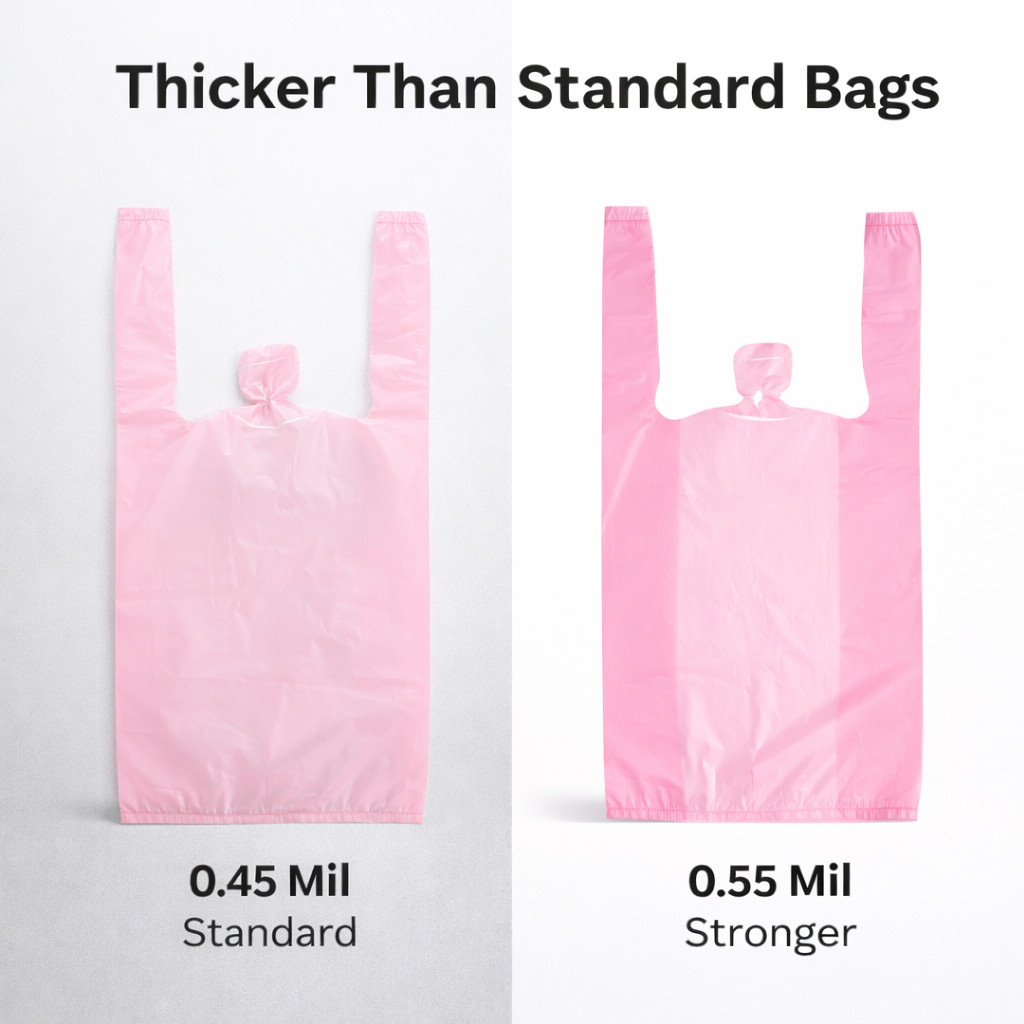 Pink T-Shirt Grocery Shopping Bags 1/10 XSmall 8x4x15 Unprinted 0.55 Mil USA