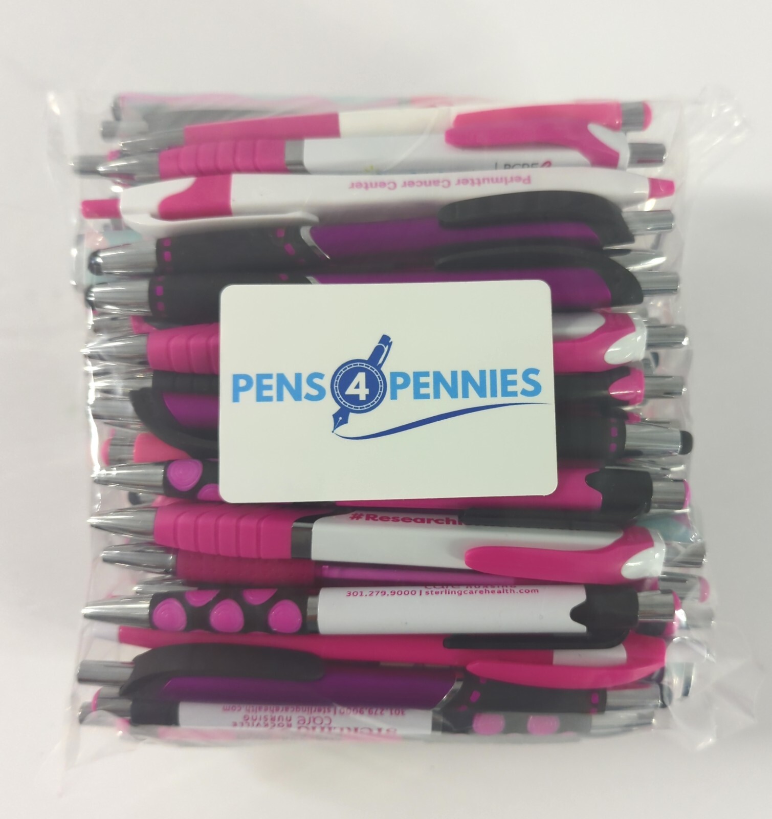 100ct Mixed Lot Misprint Retractable Click Pens: PINK / ROSE / MAGENTA