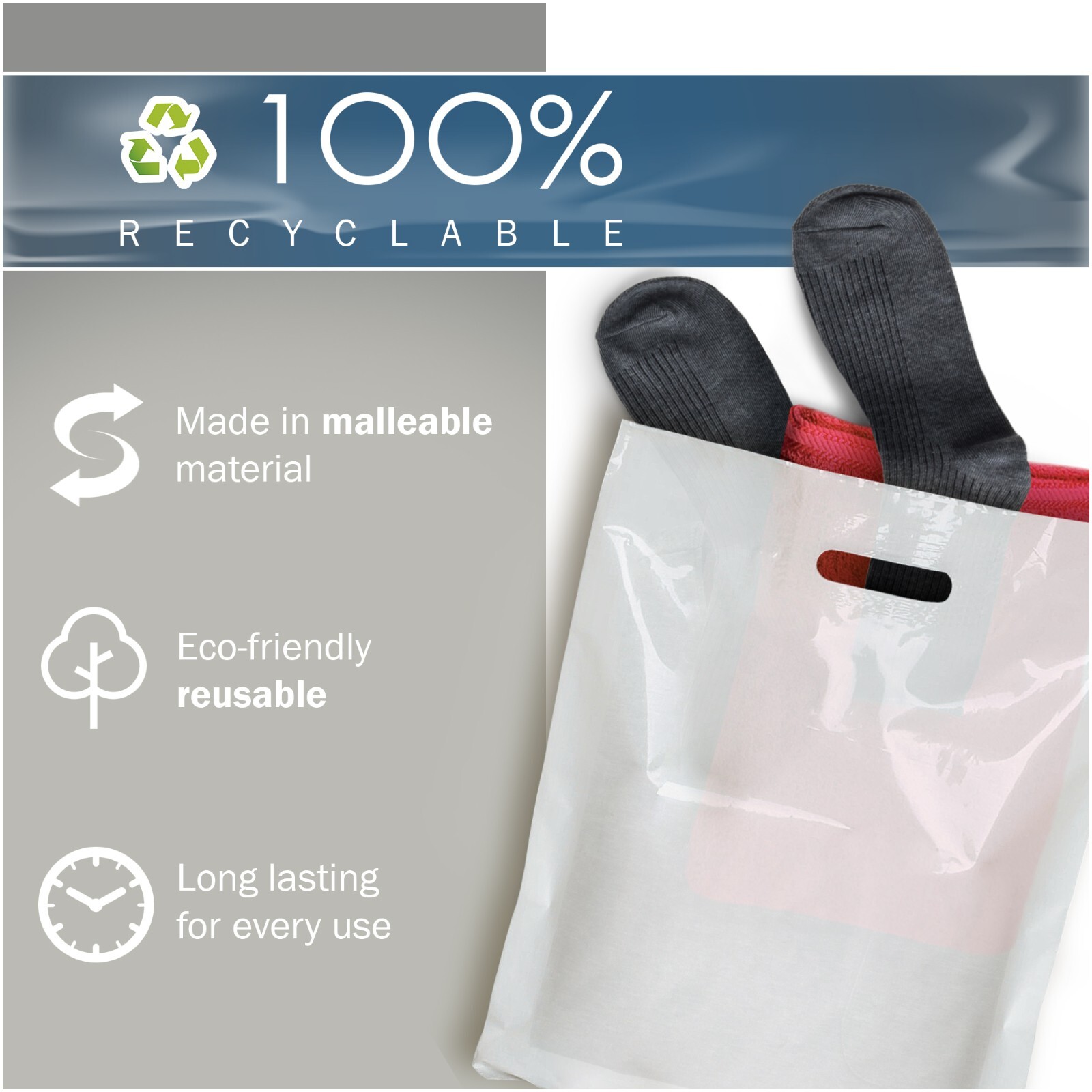 100 Pack 12″ x 15″with 1.5 mil Thick – White Merchandise Plastic Shopping Bags