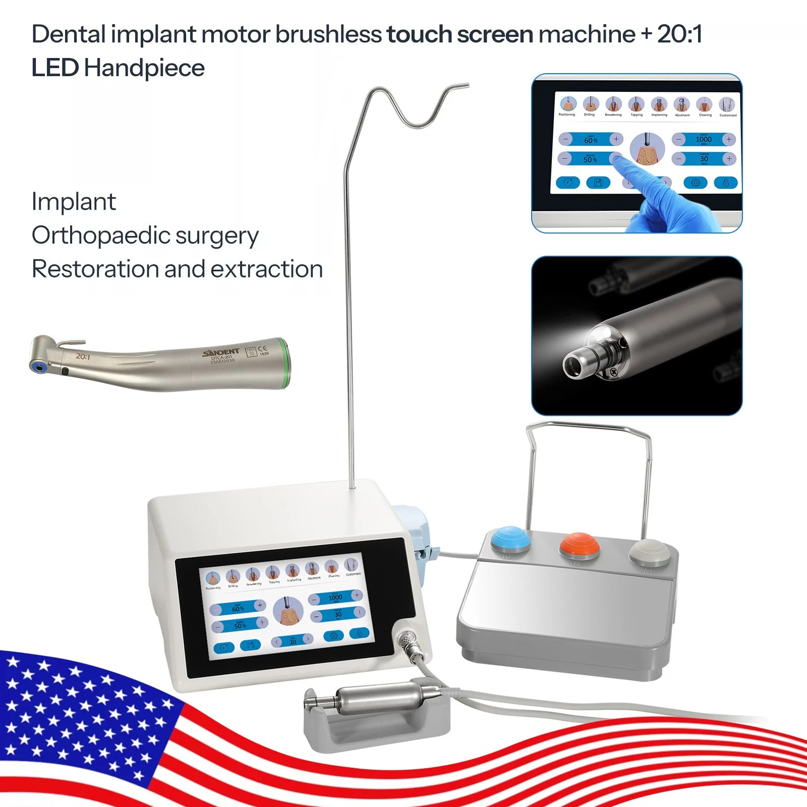 ST Dental Implant Motor Surgical System Brushless Motor 20:1 LED Contra Angle us