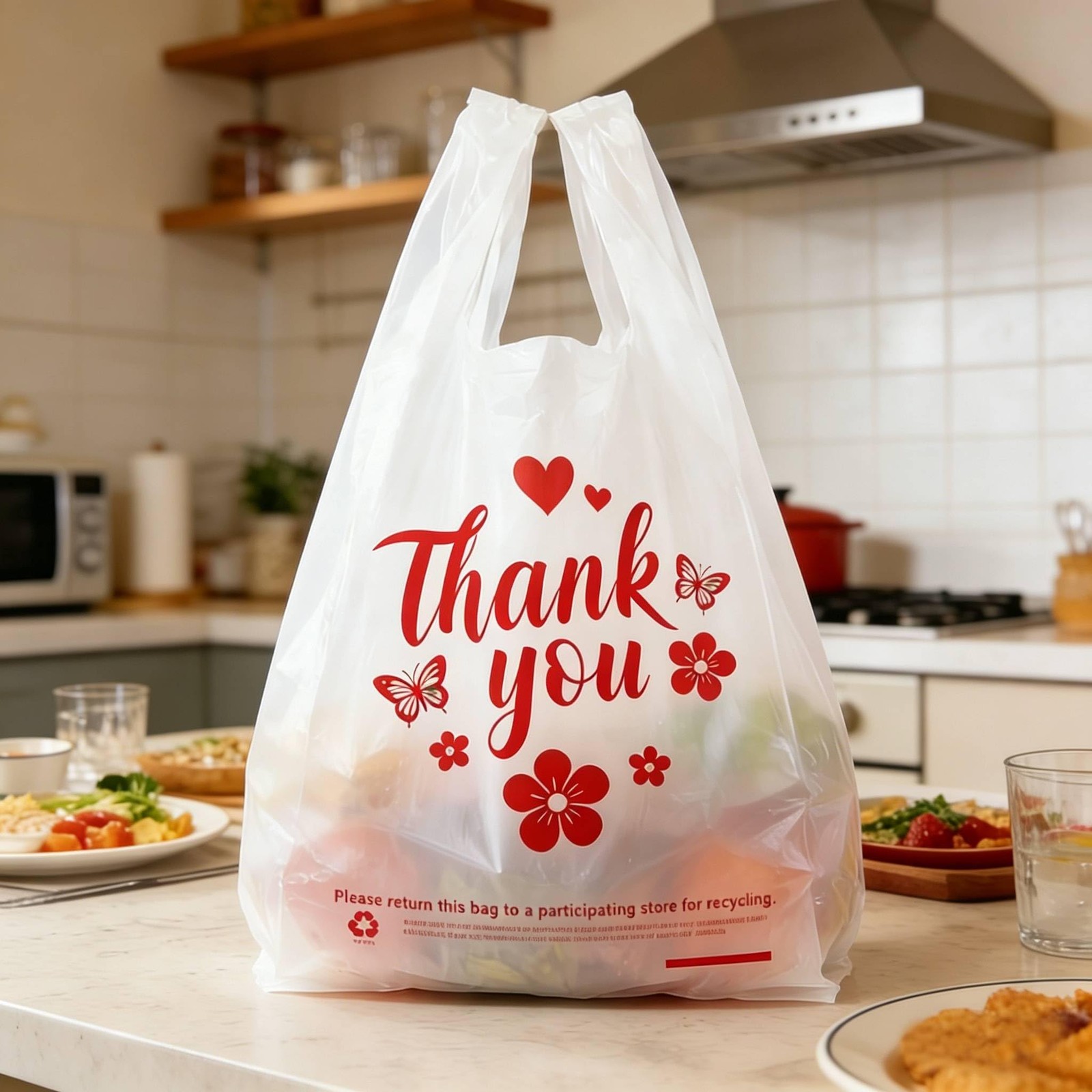 Cupplation White Thank You Plastic T-Shirt Bags with 11 X 6 X 21 Inch,