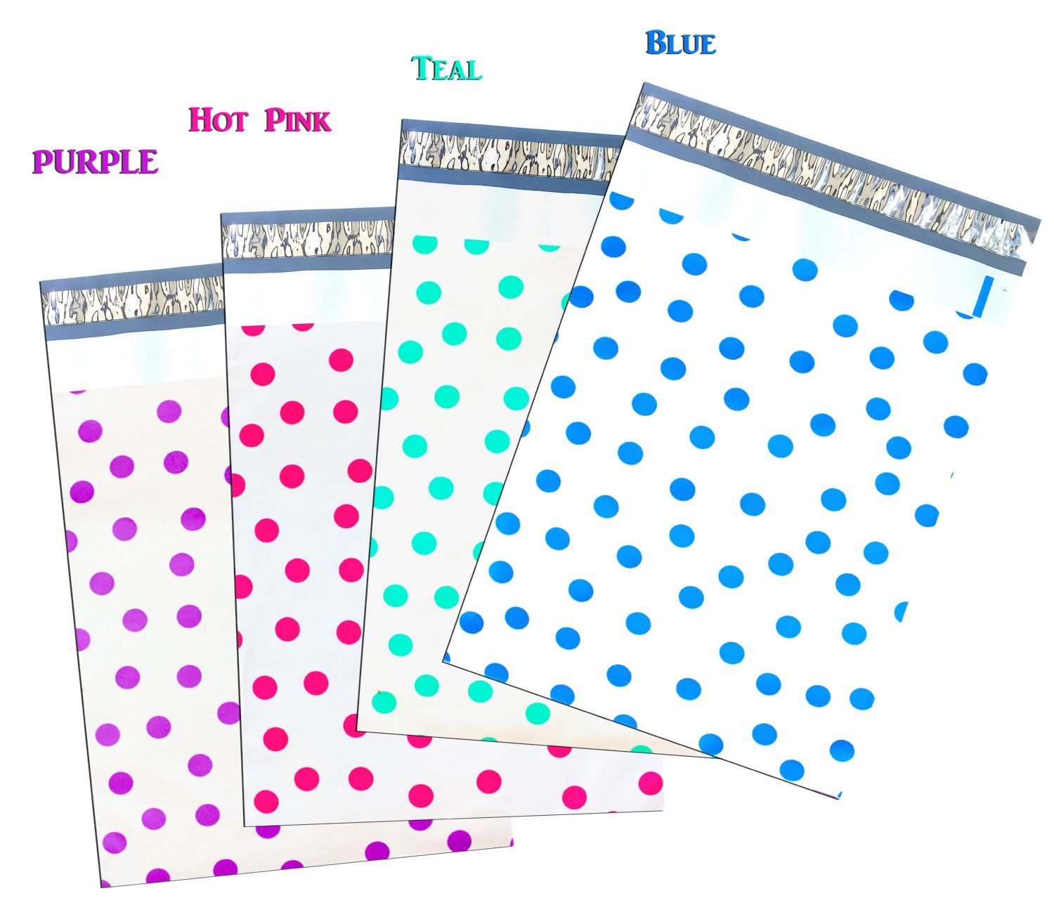 12″ x15″ All Color Exclusive Polka Dot FLAT POLY Mailers_w Kiss Lips Stickers