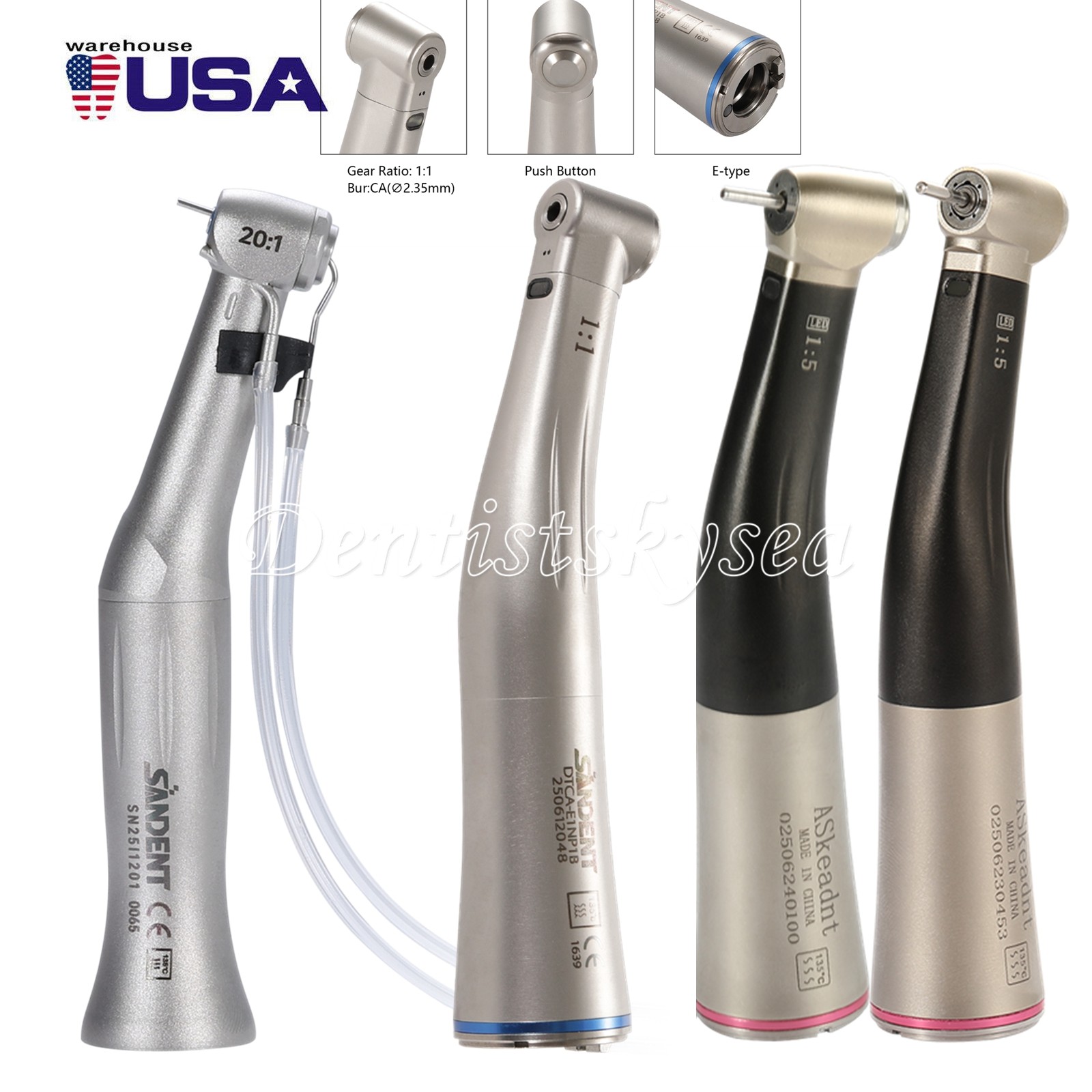 LED Dental Electric Handpiece 1:5 1:1 Contra Angle Fiber Optic High Speed