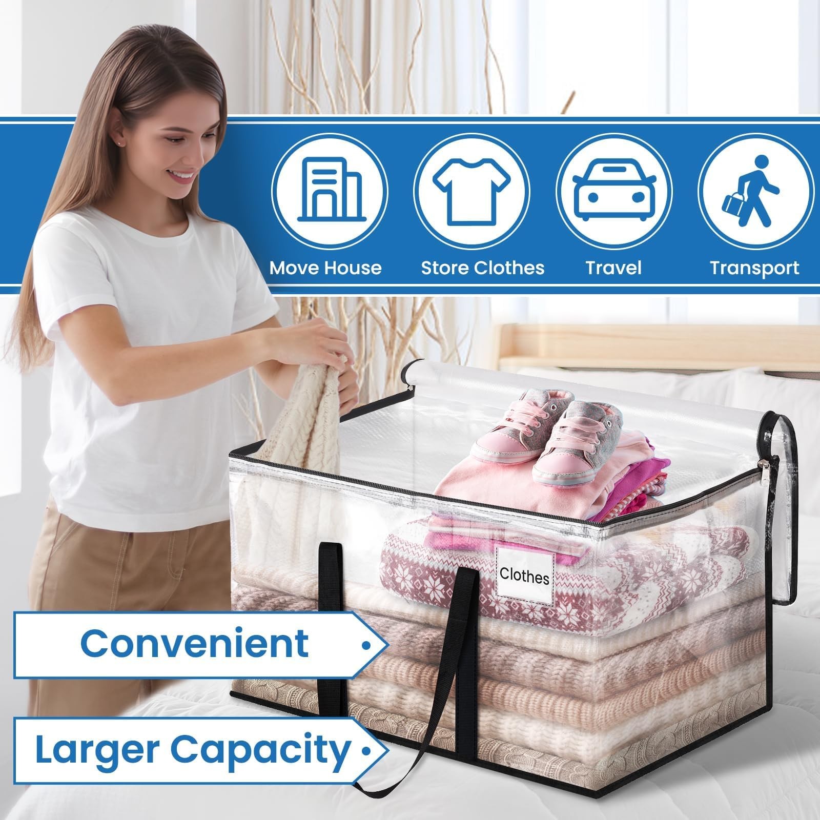 RoomHacks Heavy Duty Clear Moving Bags with Reinforced Handle and Double Zipp…