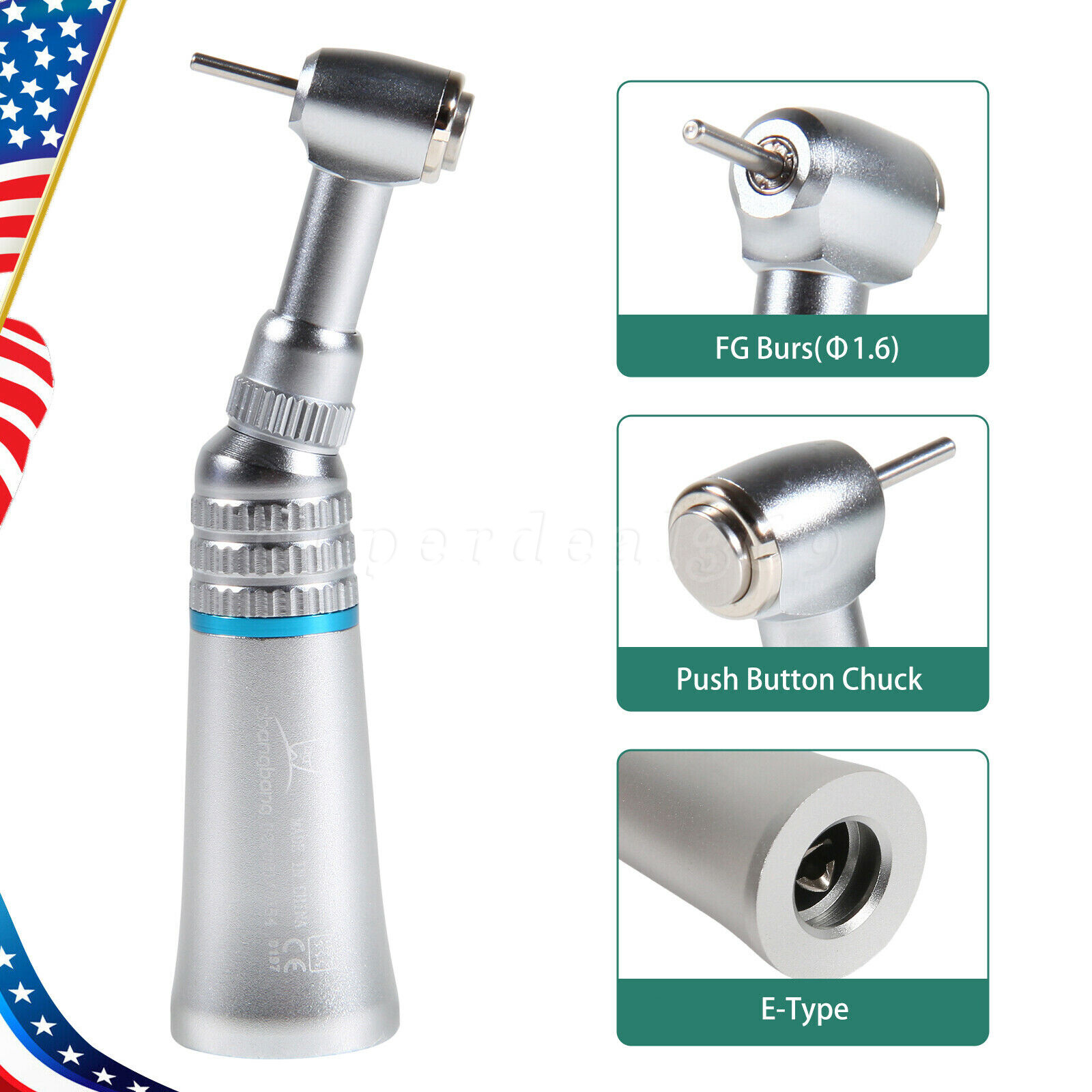 NSK Style Dental Low Speed Handpiece Push Button Contra Angle Fit FG1.6MM Burs