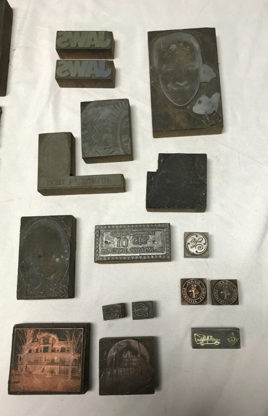 VTG Lot Letter Press Block Stamp Ink Print Type Advertising Wood Copper 2002-23B