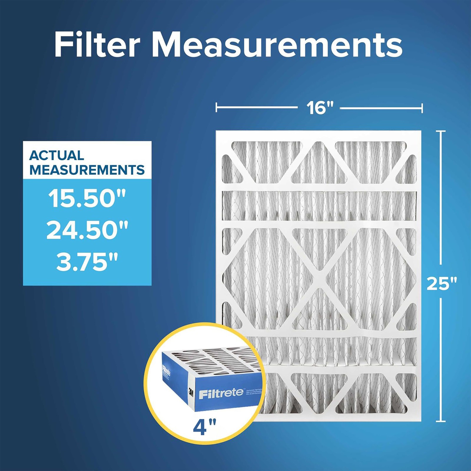 Filtrete 16x25x4 (SlimFit) AC Furnace Air Filter, (SlimFit), White