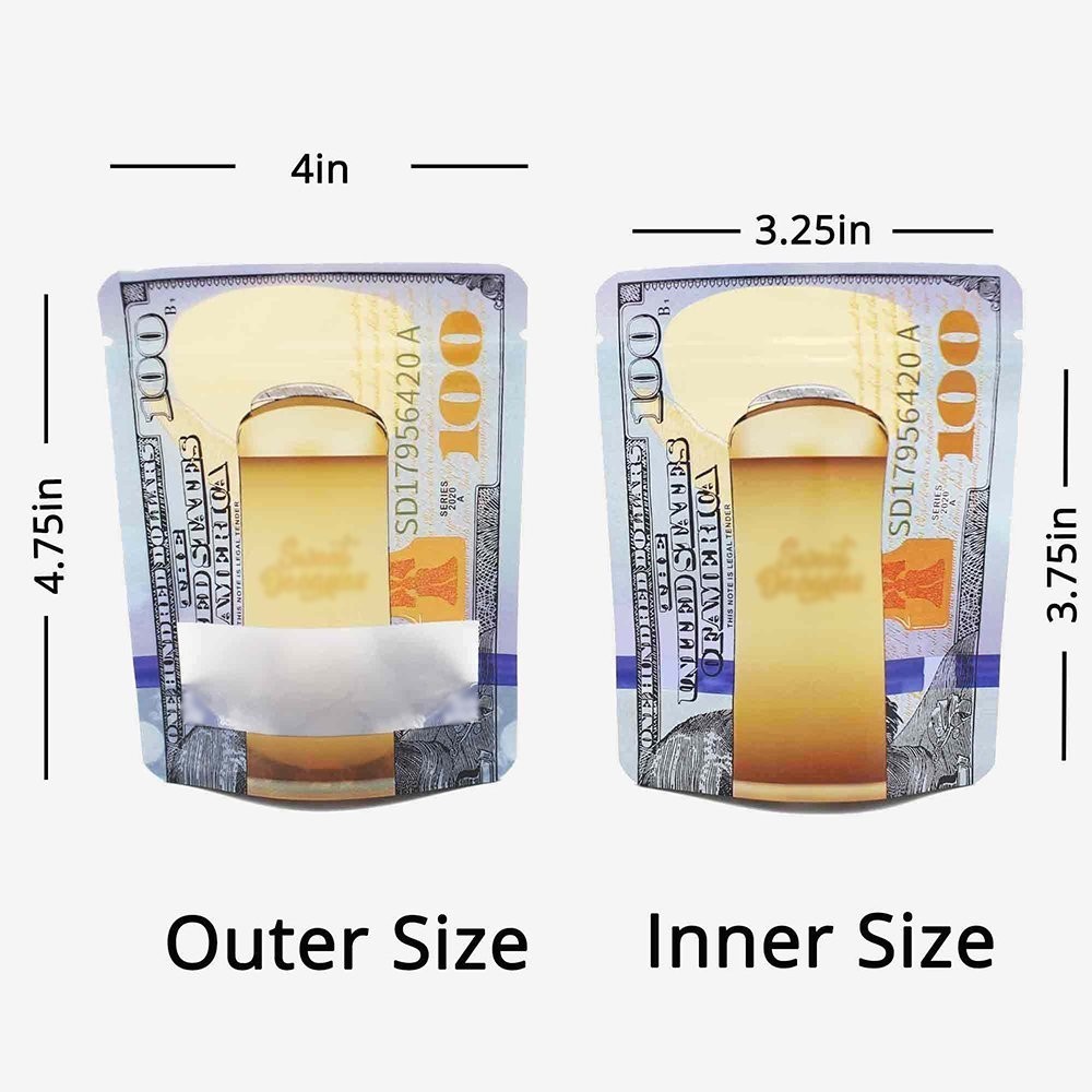 100pcs 3.5g Smell Proof Mylar Bags | Durable Zipper for Freshness | Food Grade
