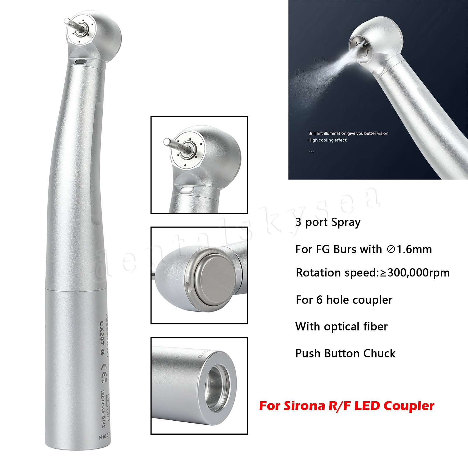 1-10 COXO Dental Fiber Optic LED Turbine Handpiece fit Sirona LED 6H Coupler