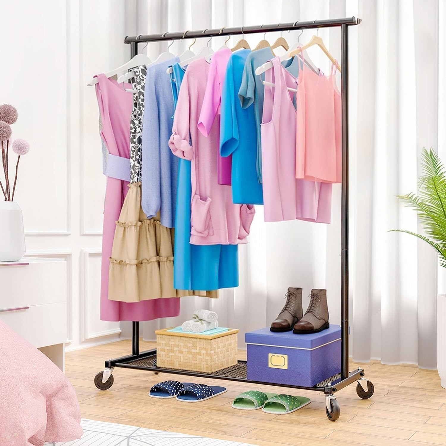 Clothing Clothes Rack on Wheels Heavy Duty Portable Wardrobe Storage