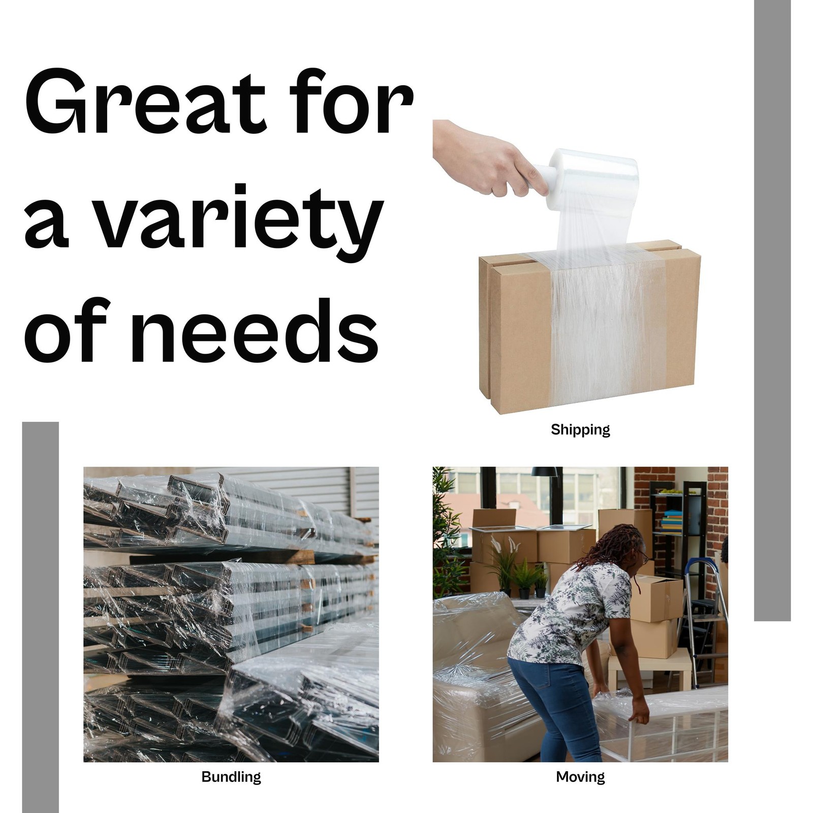 Self Adhering Mini Stretch Film with Grip Handle Clear Wrap 5″ x 700′, 120 Gauge