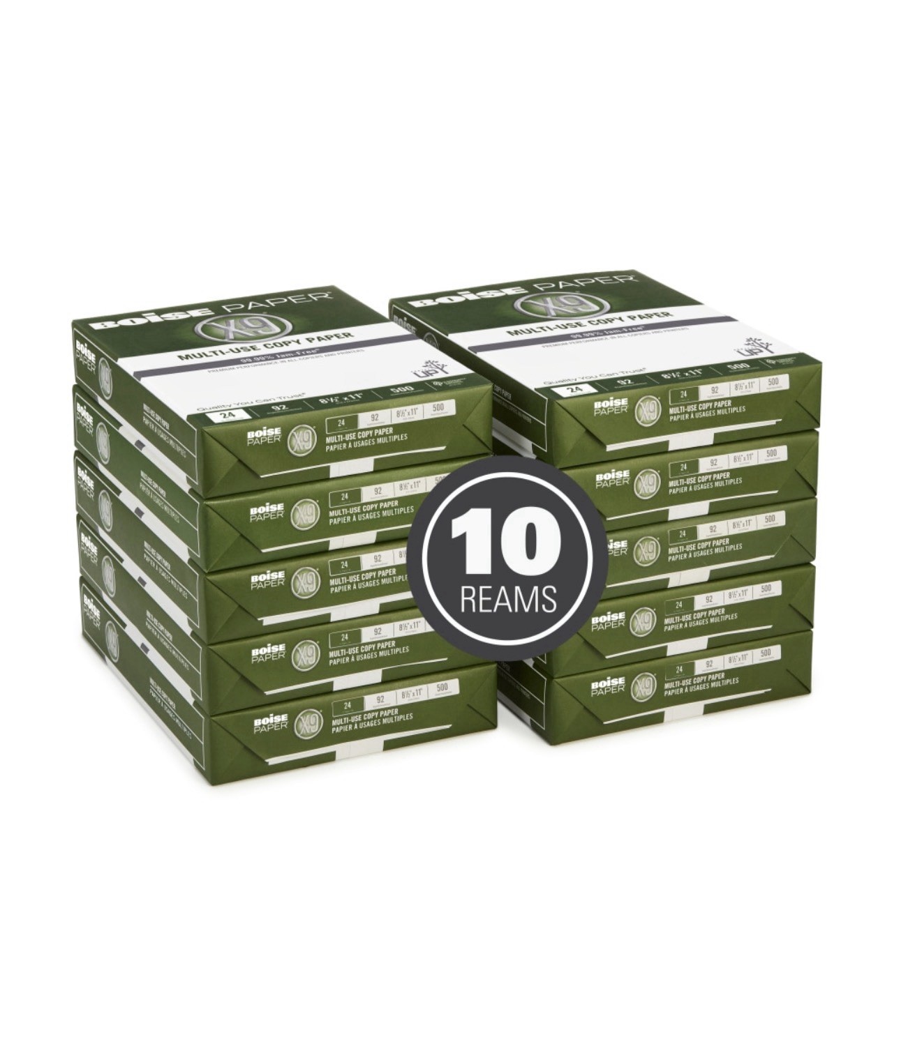 Boise X-9 3-Hole Punched Letter Print Copy Paper, 20 Lb, 500-Sheets, 10-Ream