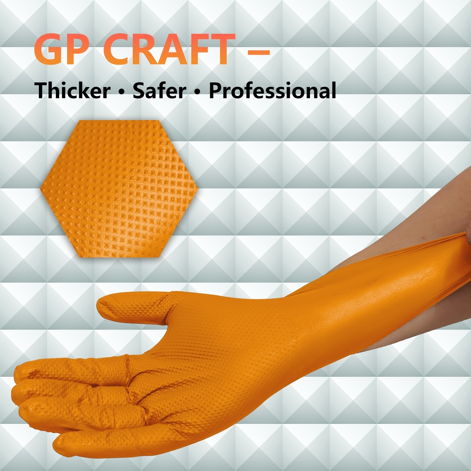 8 Mil Heavy-Duty Orange Nitrile Gloves | Diamond Grip, Latex-Free (3-Pack)