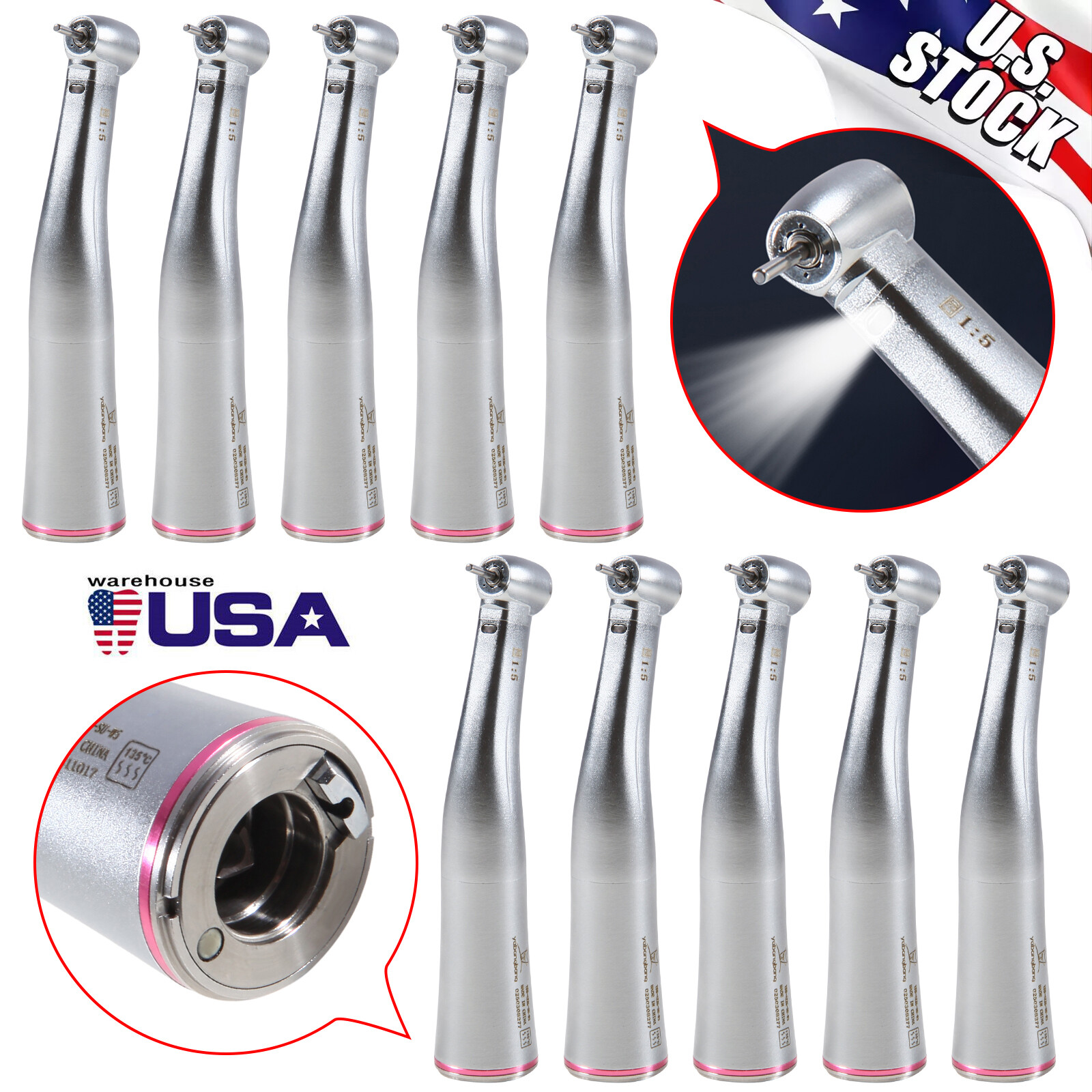 1-10 Yabangbang Dental Electric Handpiece 1:5 Contra Angle Fiber Optic Standard
