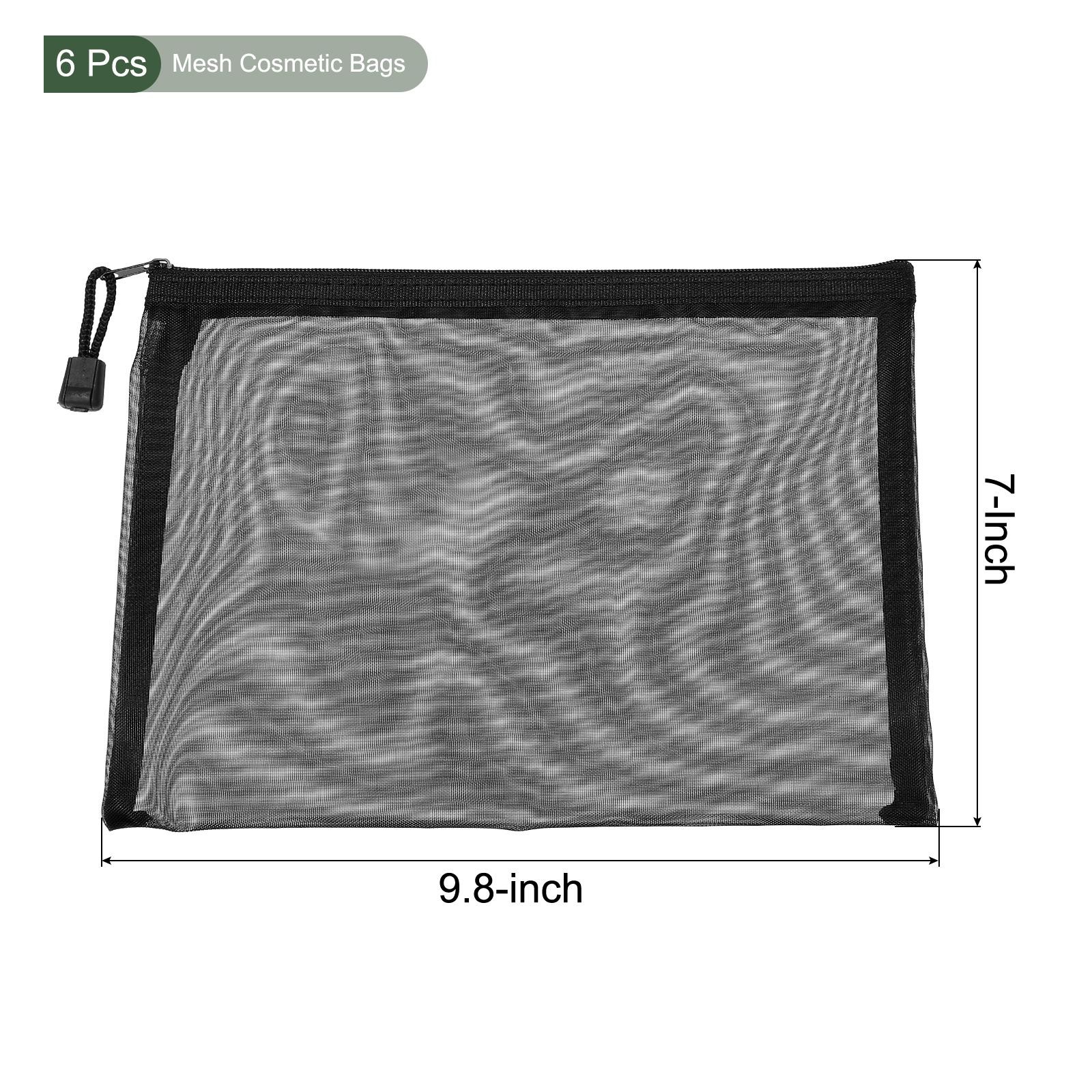 6 Pack Mesh Cosmetic Bags A5 Nylon Pencil Cases Zipper Organizer Black