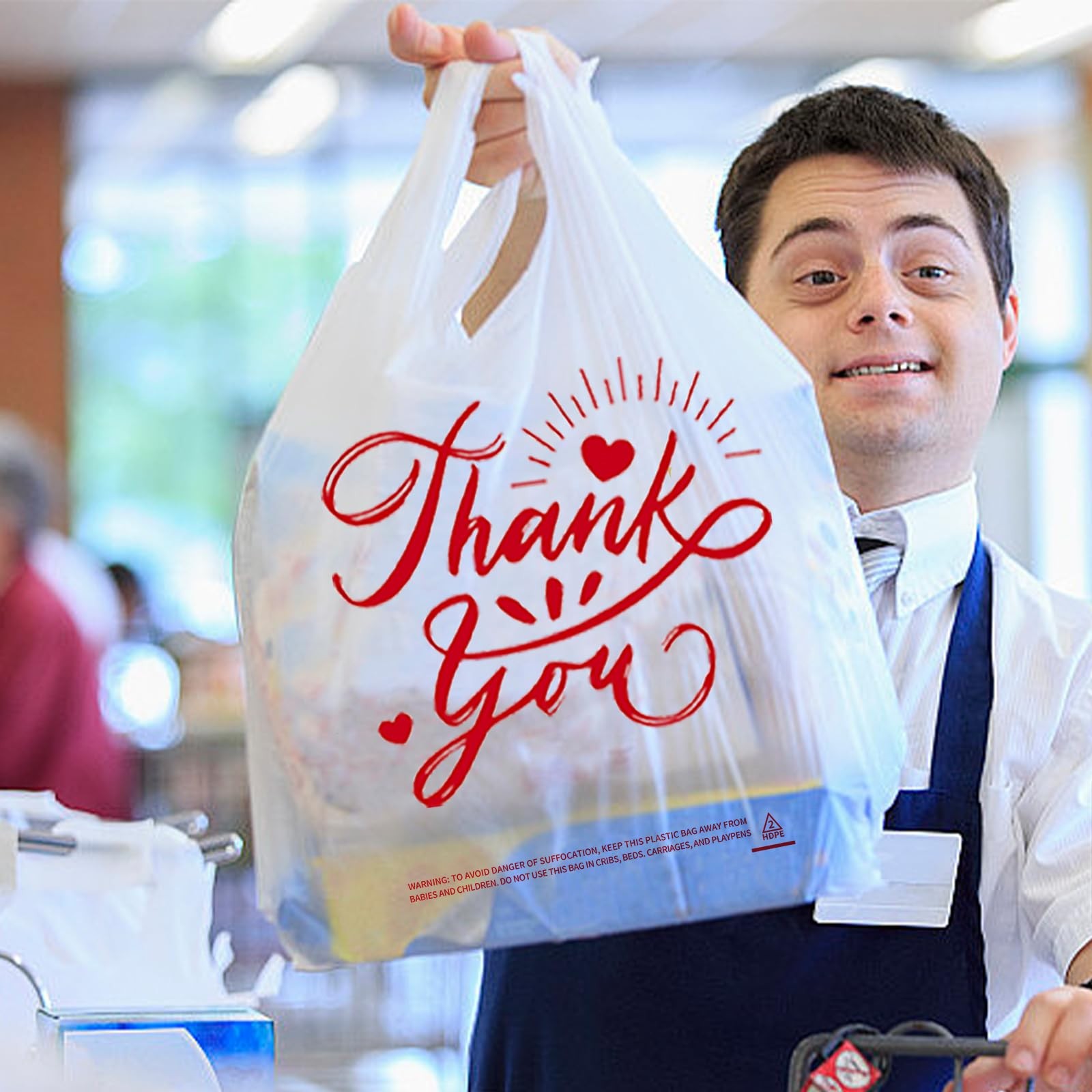 Thank You T-Shirt Bags 11.5″x6.5″x21″ Reusable Grocery Bags with Handles 100pcs