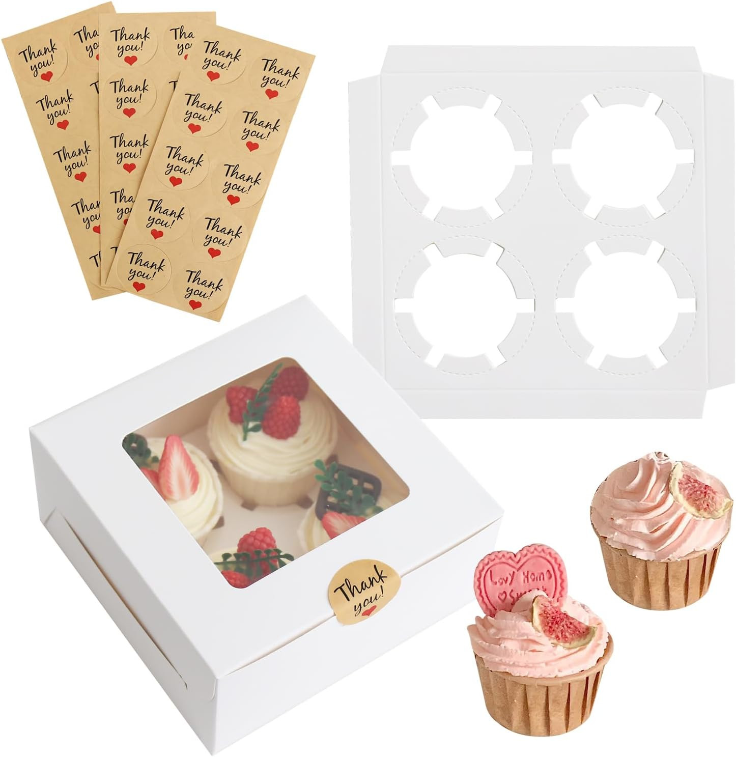 30 Pcs Bakery Boxes with Clear Window, 6.3×6.3×3 Inches, Food Grade Materials, E