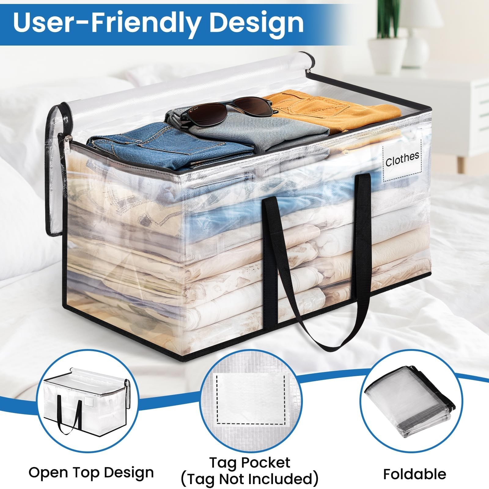 RoomHacks Heavy Duty Clear Moving Bags with Reinforced Handle and Double Zipp…