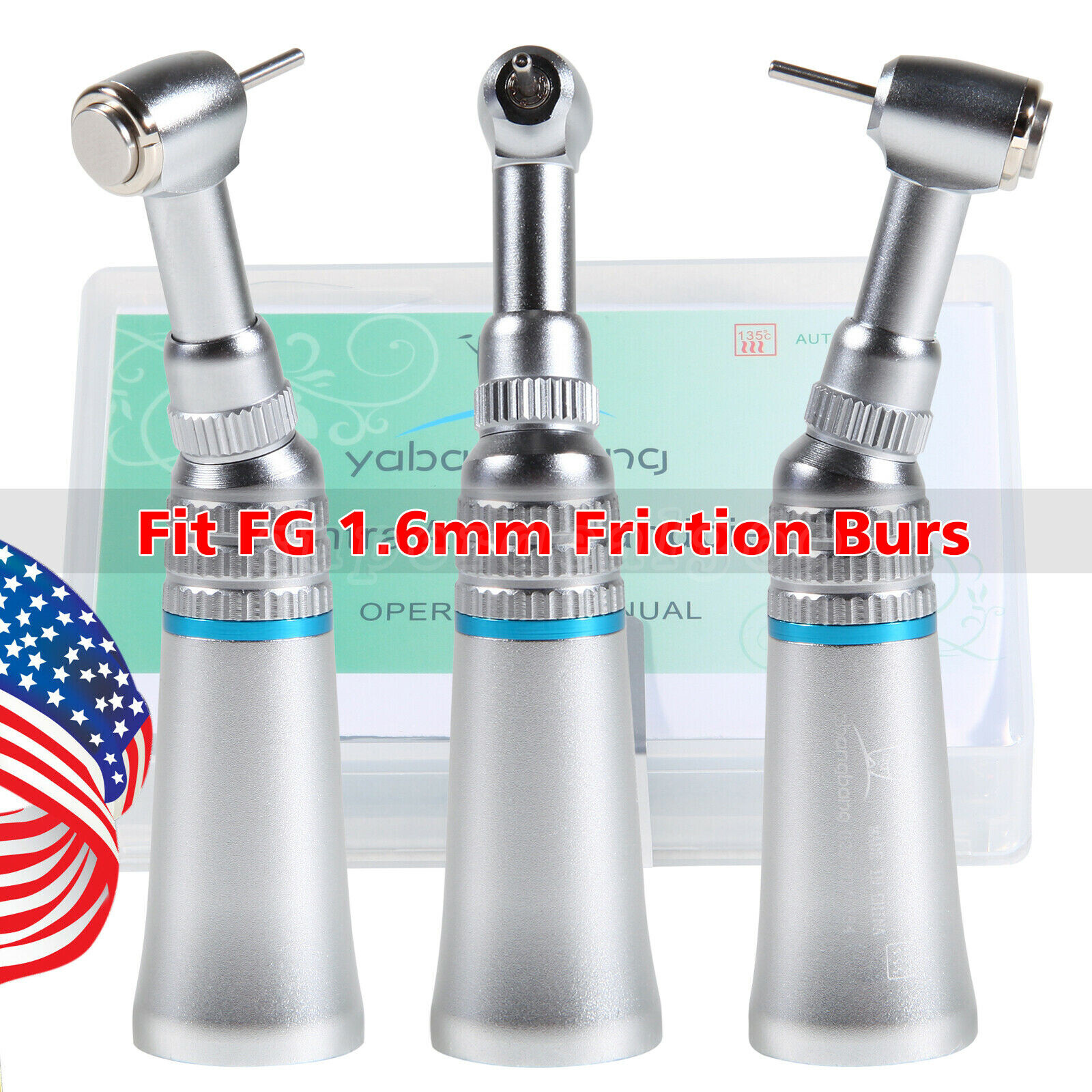 5Pcs Dental Low Speed Push Button Contra Angle Handpiece Fit FG1.6mm burs Yabang