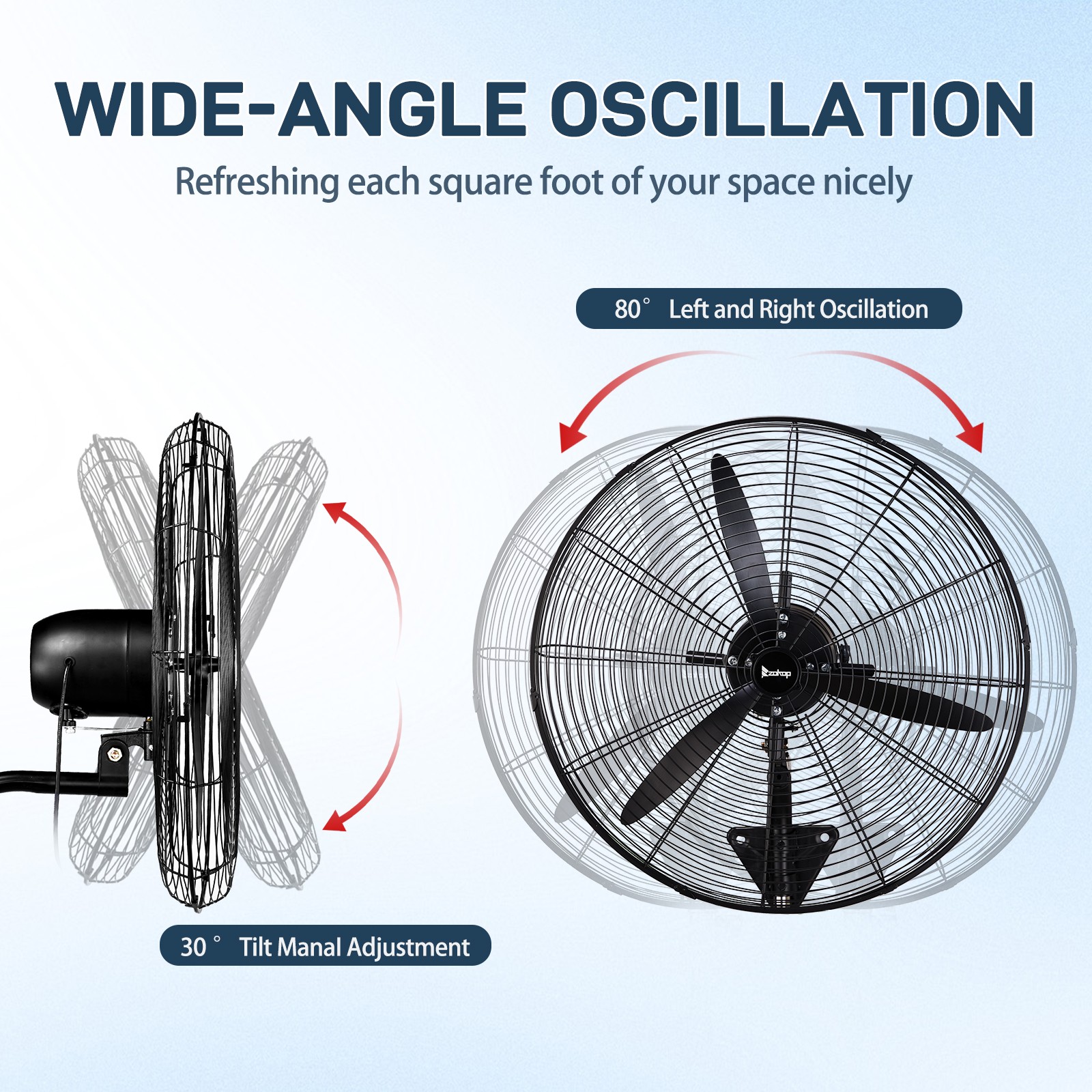30″ Oscillating Wall Fan, 12974 CFM High Velocity Industrial Heavy Duty Shop Fan