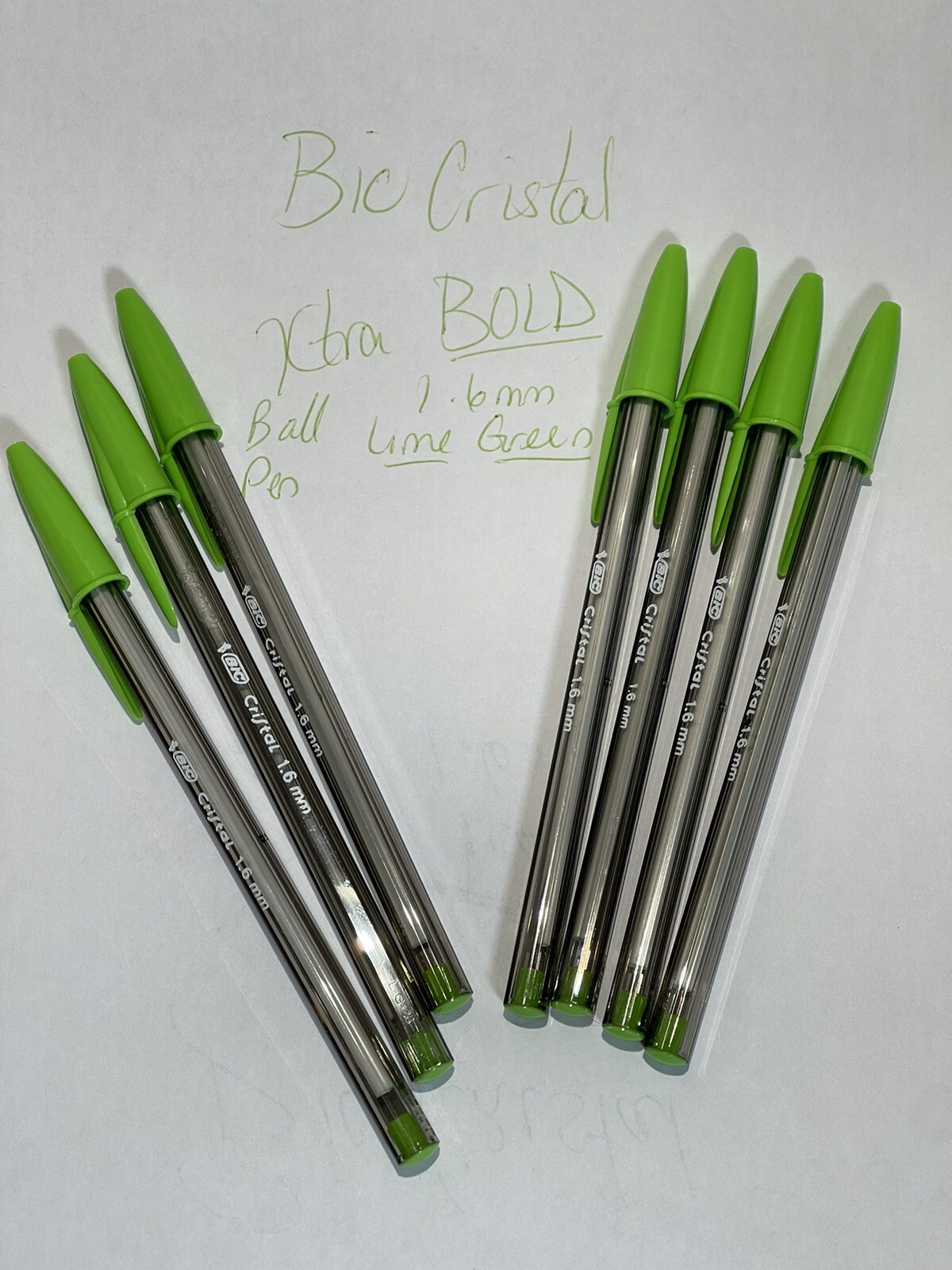 Lime GREEN Bic 7 Cristal Ballpoint Pens 1.6mm Xtra Bold NEW Color Smooth Writing