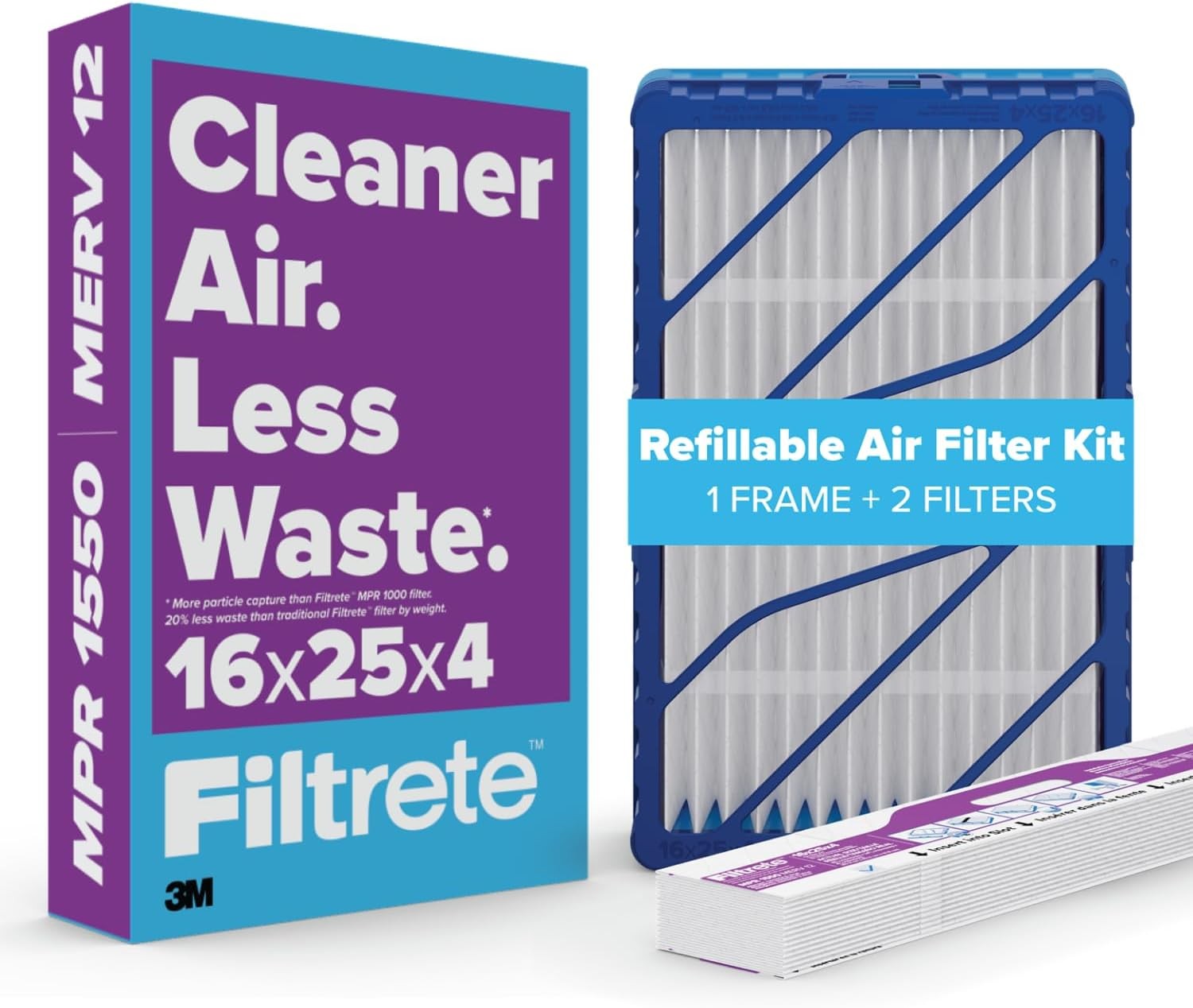Filtrete 16x25x4 Refillable Air Filter Starter Kit, MPR 1550, 16x25x4, White
