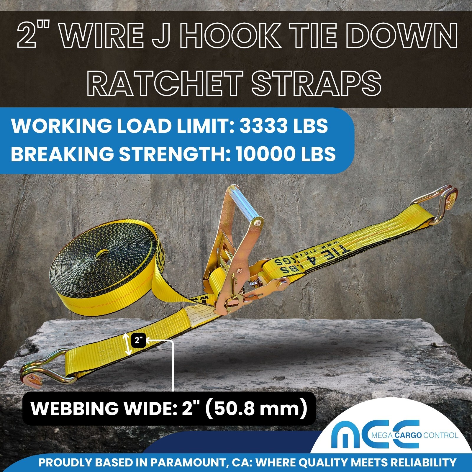 Heavy Duty 2″ x 30′ Ratchet Strap w/ J Wire Hook Flatbed Truck Trailer Tie Down