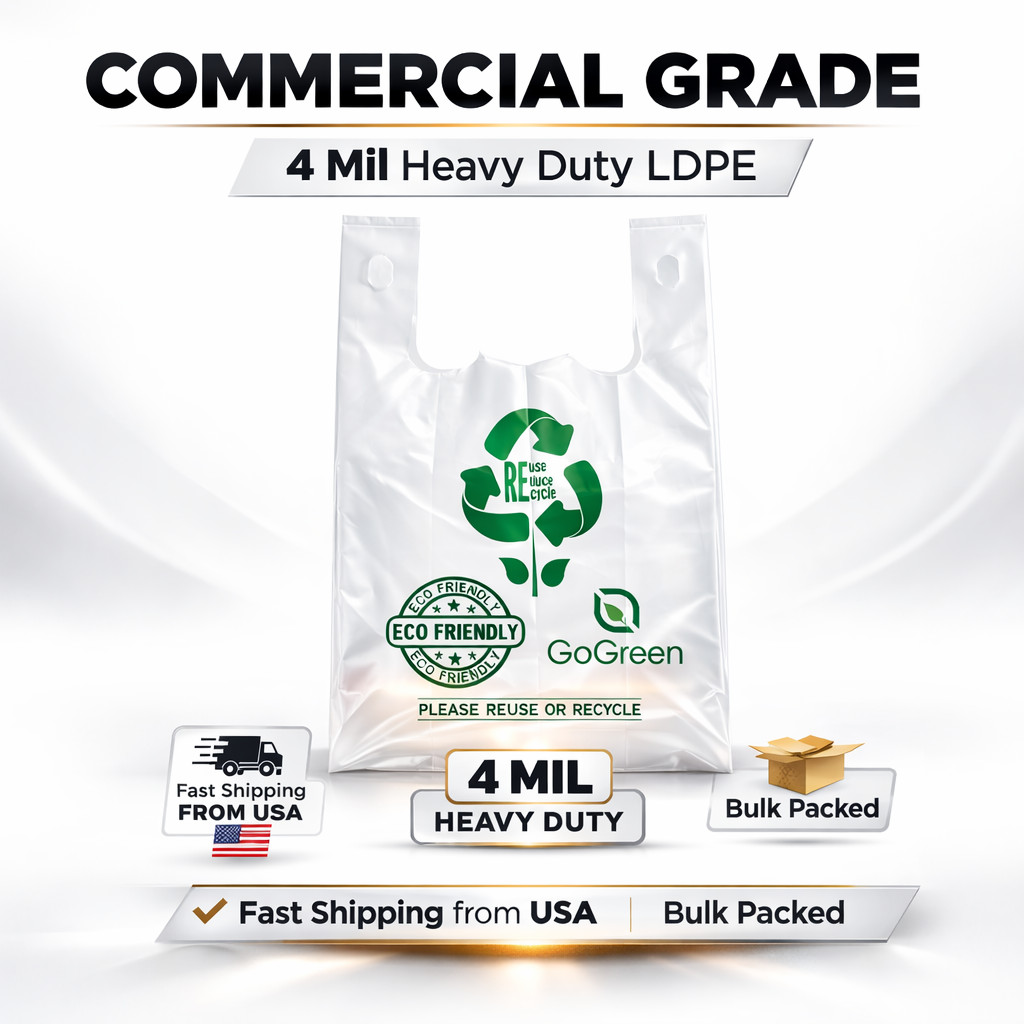 1/6 Large White Grocery T-Shirt Bags 21×11.5×6.5 Extra Heavy Duty 4.0 Mil