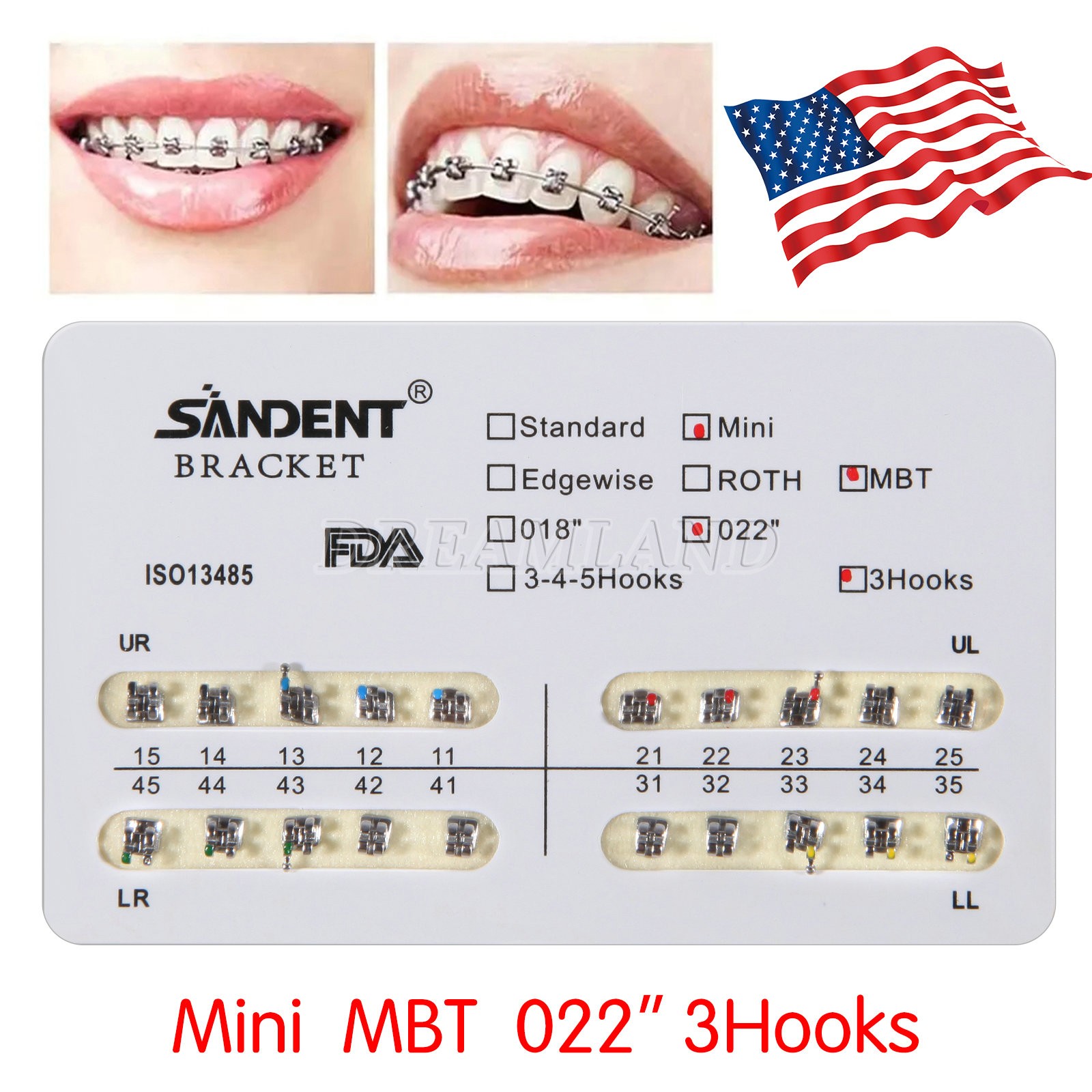 10kits SANDENT Dental Brackets Braces Orthodontic Mini MBT0.022″ Hooks 3-