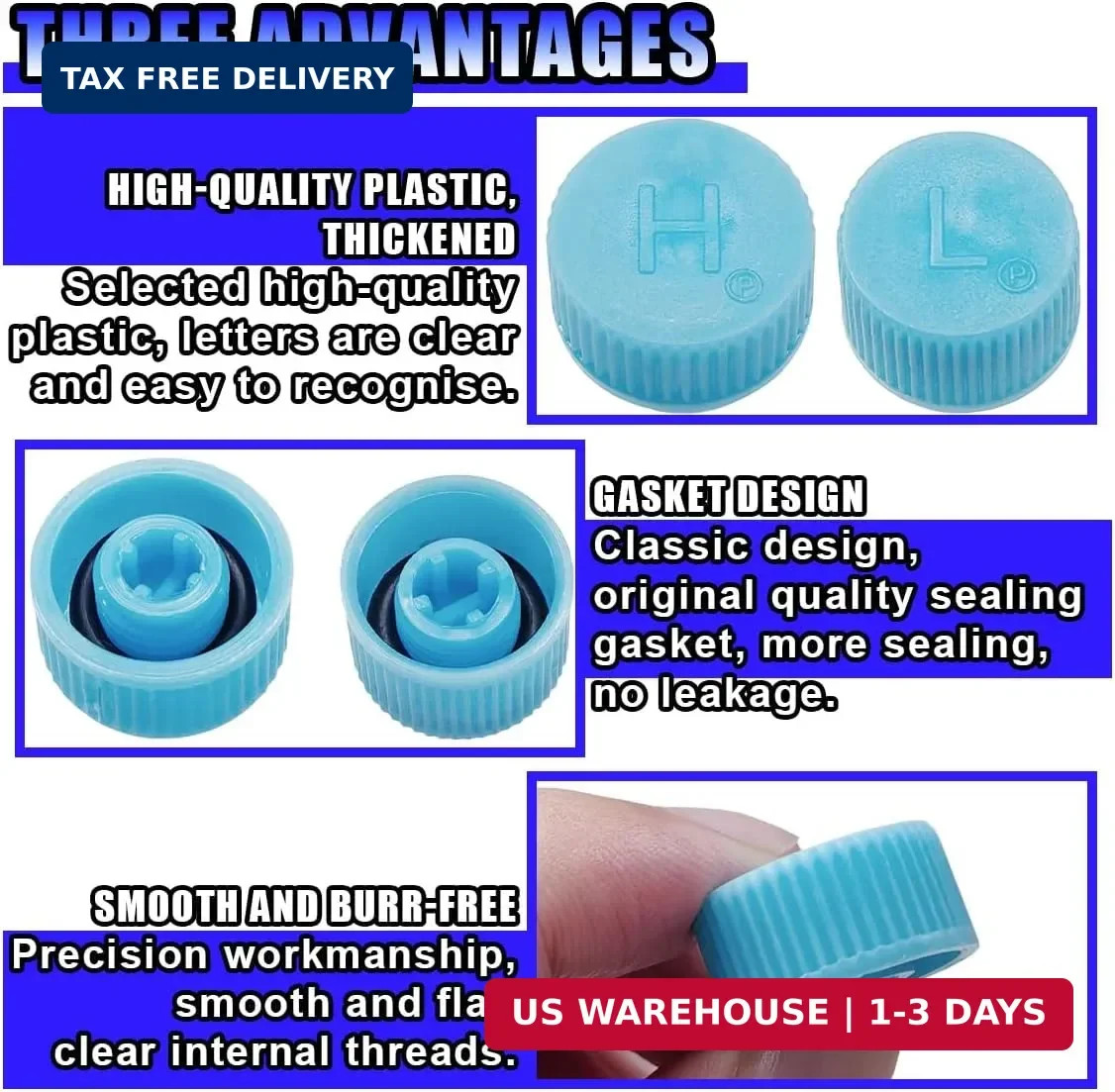 Car A/C Valve Core Cap, AC System Charging Port Seal Caps, Leakproof High & Low