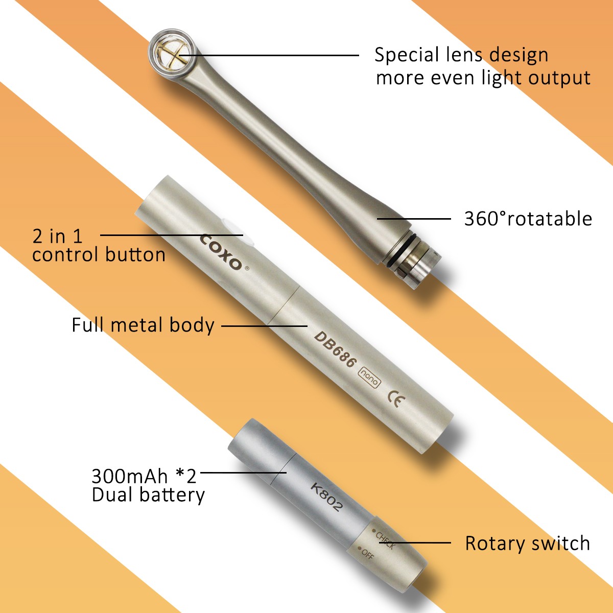 Professional Dental LED Curing Light with Caries Detector COXO DB686 Nano