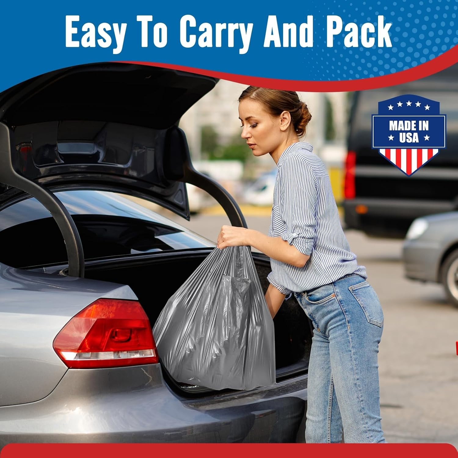 1000 Gray T-Shirt Bags 1/6 12″ x 6.5″ x 21″, Plastic Grocery Shopping Bags