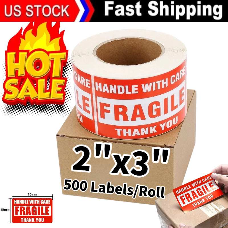 Fragile Stickers 1 Roll 500 2×3 Fragile Label Sticker Handle With Care Mailing