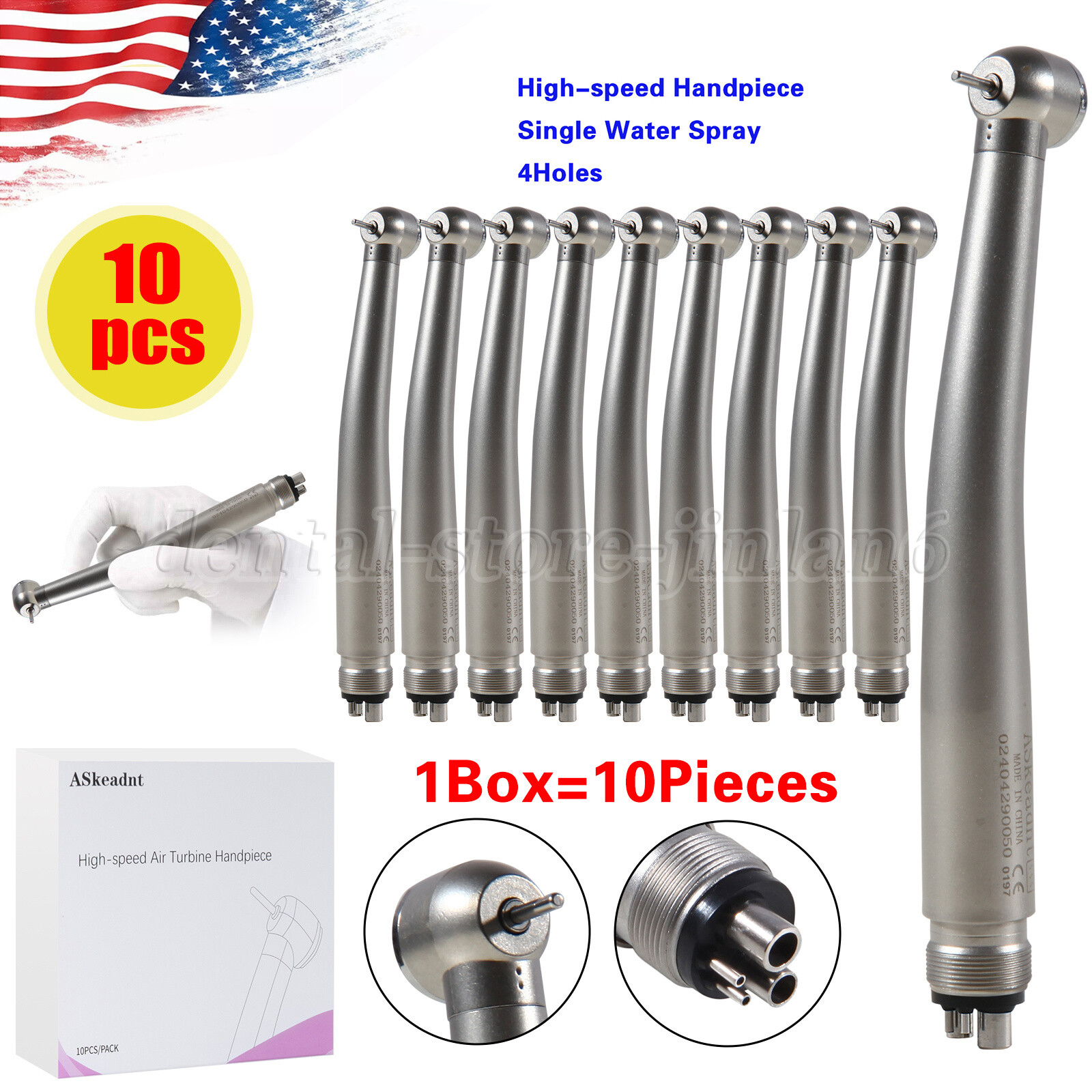 4 Hole Dental High Speed Handpiece Large Head Single Water Spray Air Turbine 10