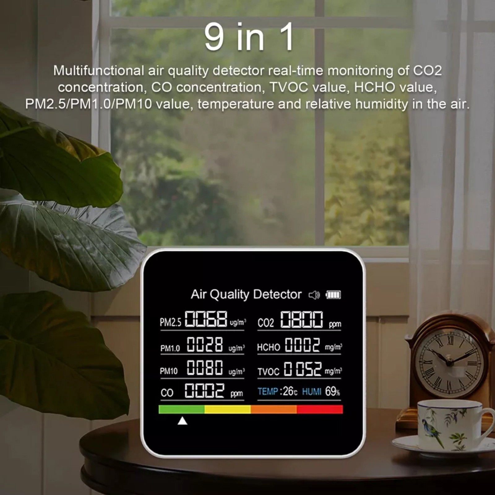 Multi-function Air Quality Monitor For Home Use 9-in-1 Detector W/LED Display