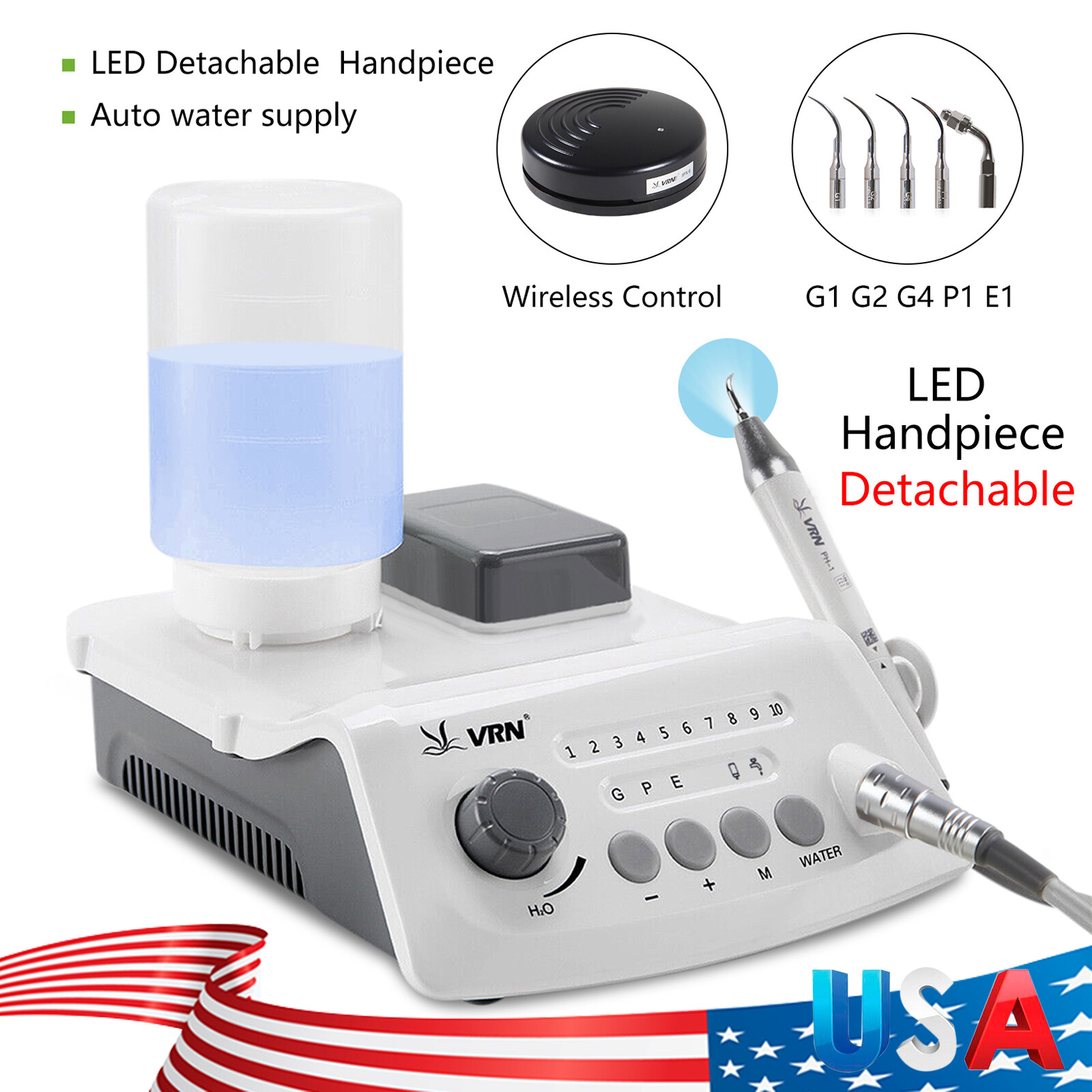 Dental Ultrasonic Piezo Scaler With LED Handpiece VRN Auto Water Supply UPS