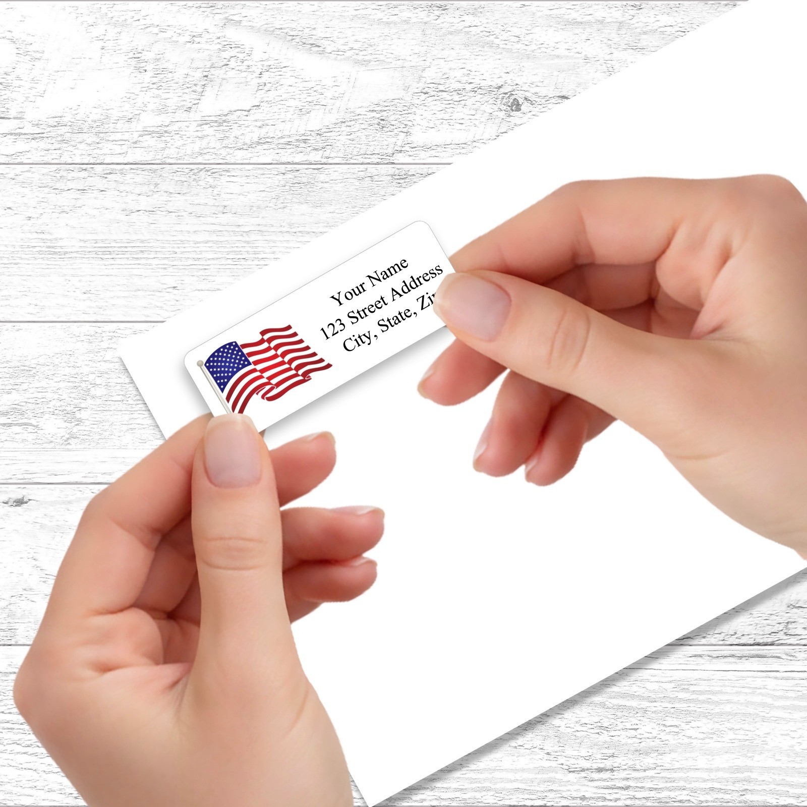400 Personalized Return Address Labels Stickers 1/2 x 1 3/4 Waving American Flag