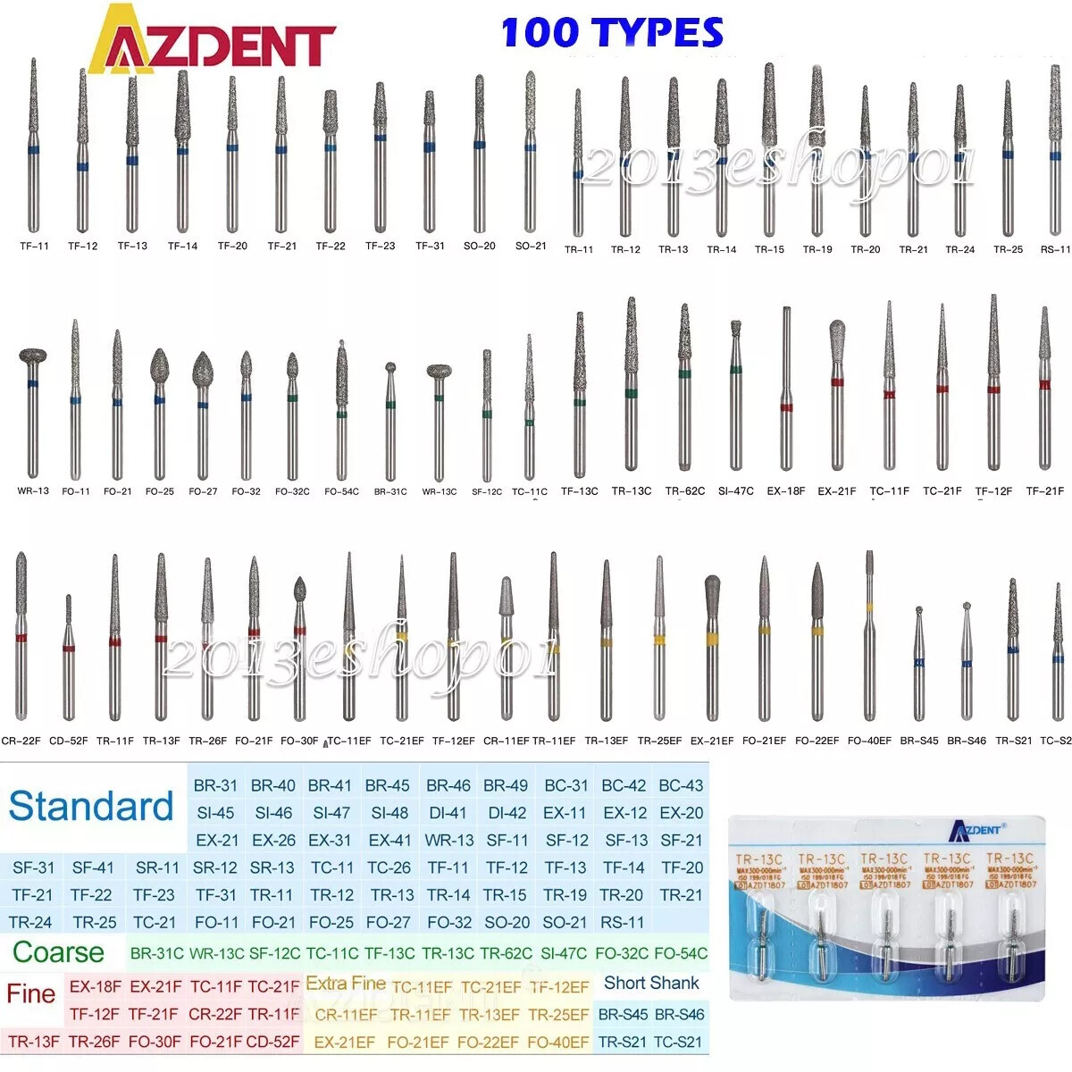 100pcs Dental Diamond Burs For High Speed Handpiece Medium Friction Grip 1.6mm