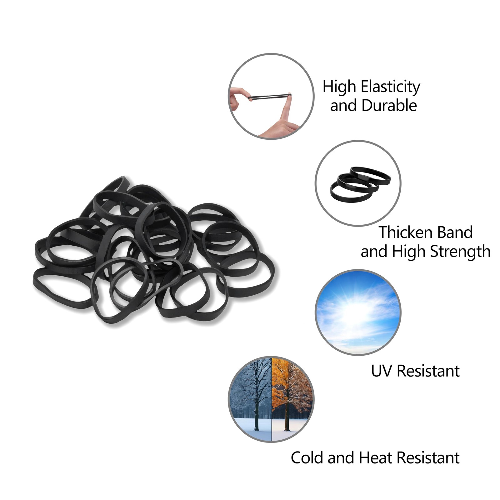 70 Pcs HeavyDuty Rubber Bands 5 Sizes Wide Thick UV Heat Cold Resistant for Out