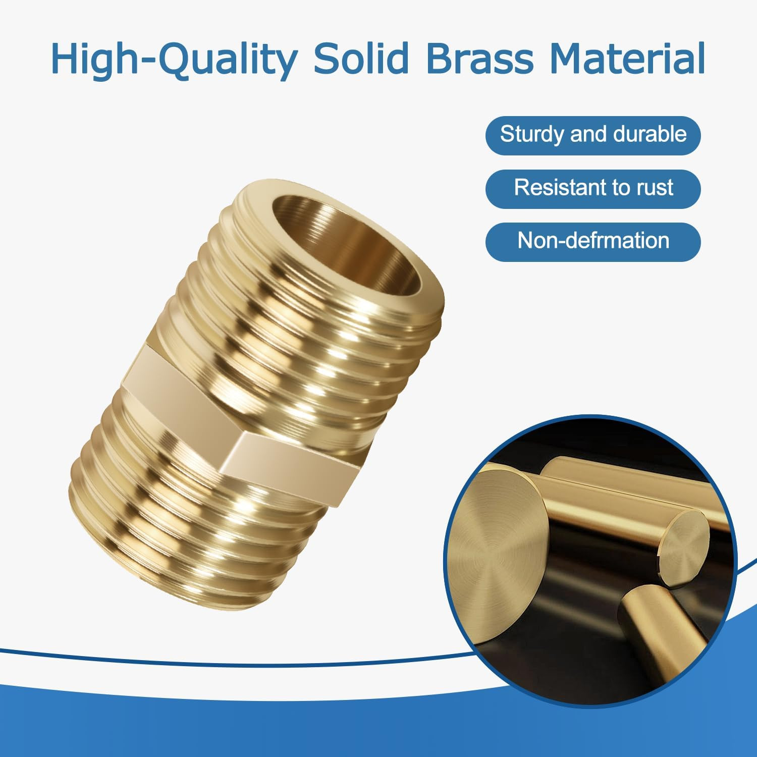 1/2 Inch Npt Brass Nipple Male To Male Pipe Fitting Adapter, Straight Connector