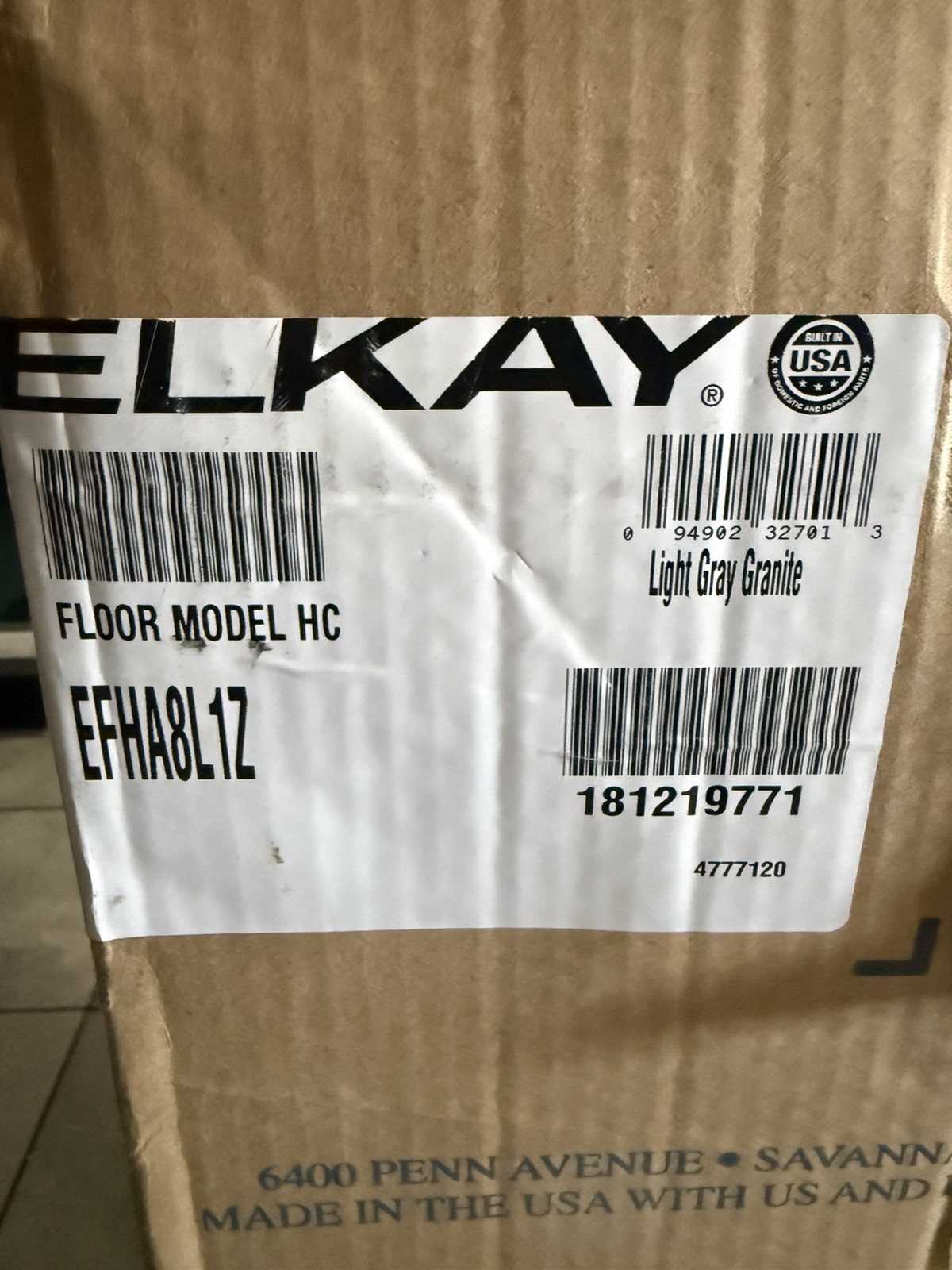 Elkay EFHA8L1Z 7.6 GPH Floor Mount with hot water tap open box never used