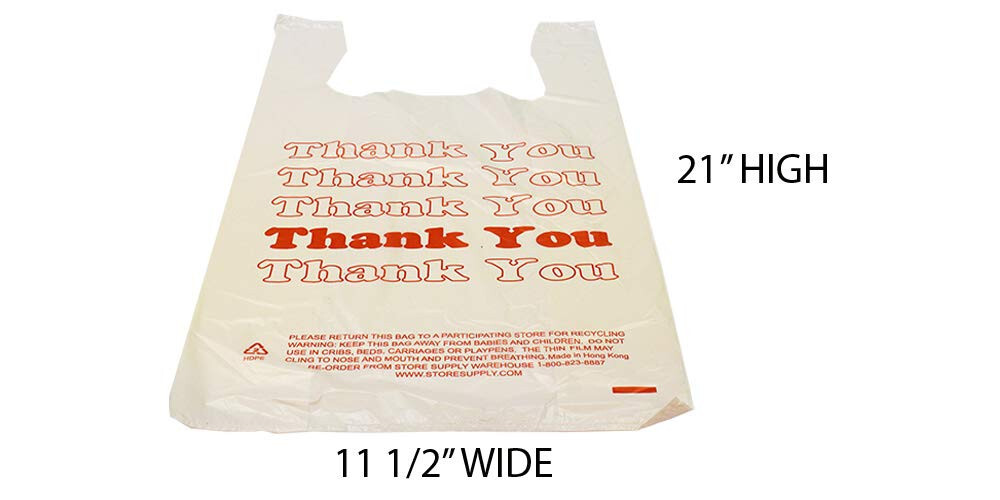 Plastic Bags Grocery Thank You 1000 T-Shirt Supermarket 11 ½ x 6 x 21″ Shopping