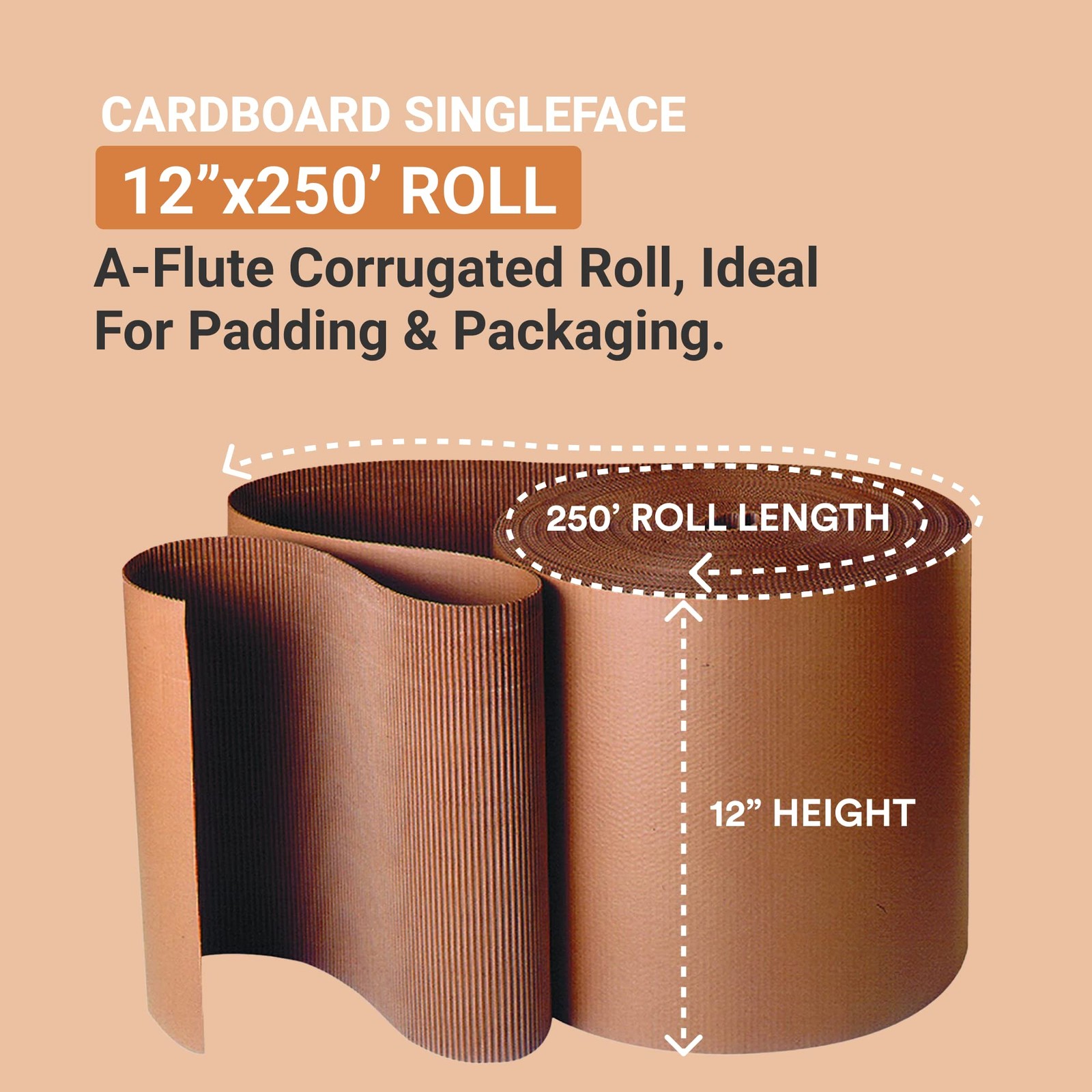 AVIDITI Shipping Corrugated Roll Kraft, 12″ x 250′, 1-Pack | Corrugated Cardb…