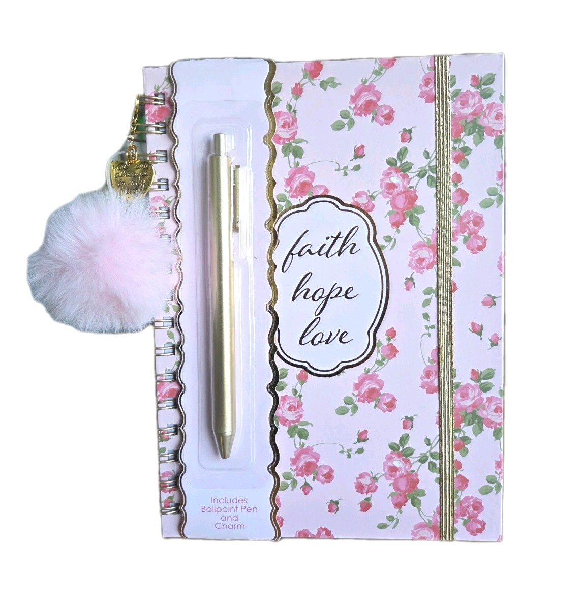 NWT Faith Hope Love Prayer Journal Reflection Notebook Lined With Pen and Charms