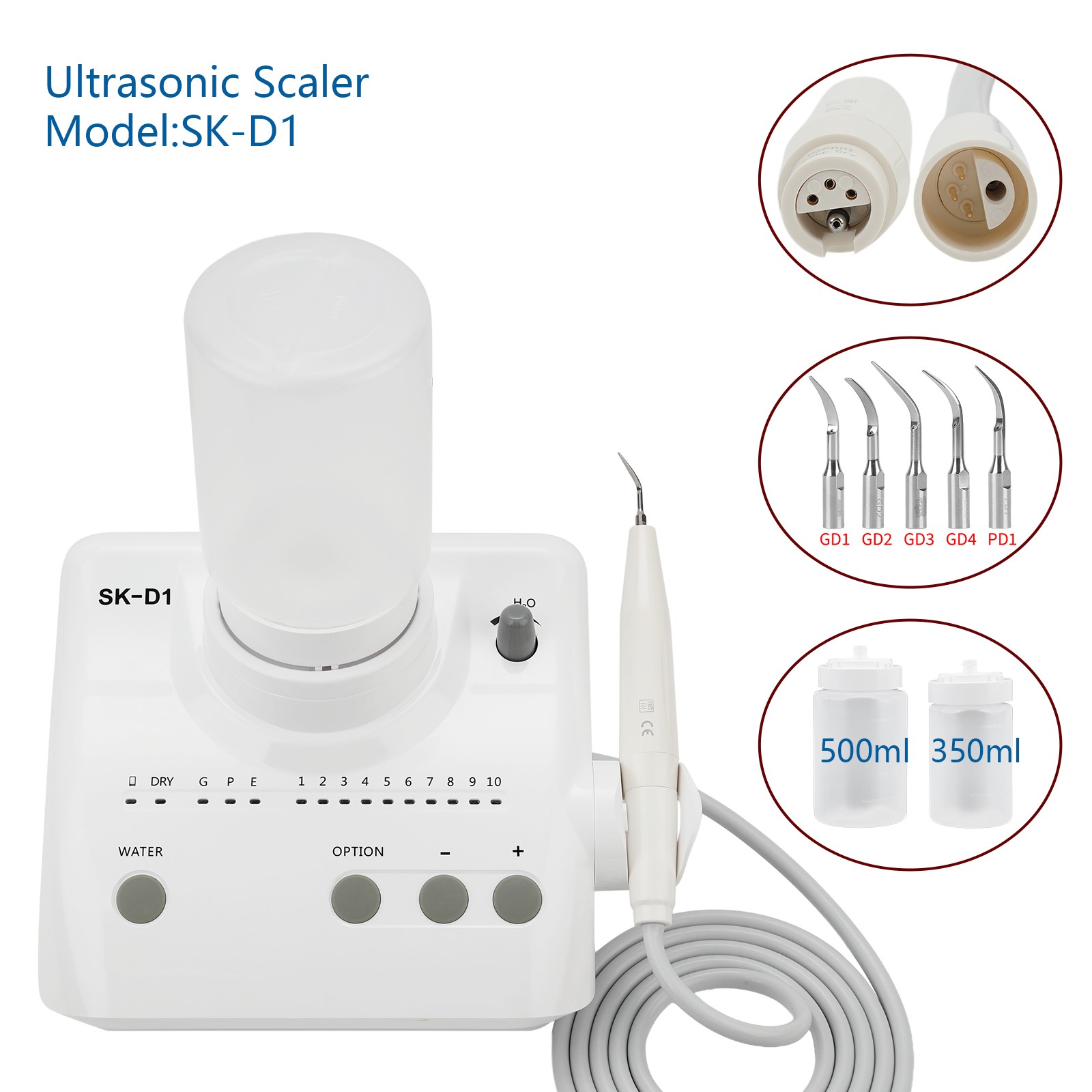 SK-D1 Dental Ultrasonic Piezo Scaler Unit w/2*Bottles 5*Tips For DTE SATELEC FDA