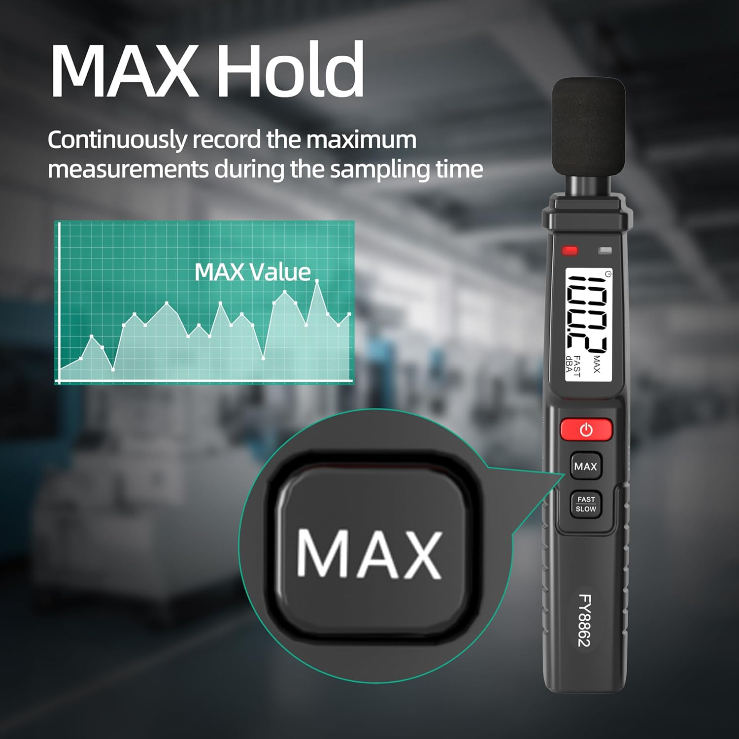 Decibel Meter, Digital Sound Level Meter Portable Sound Meter 30–130 dB MAX Data