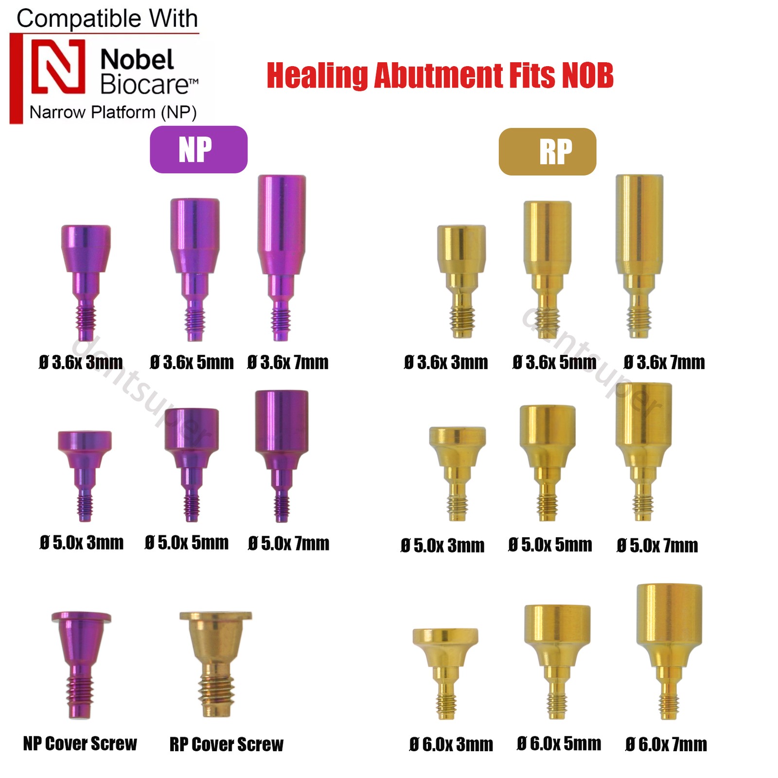US 5P/k Dental Healing Abutment & Closure Cap Fit Nobel Straumann Hiossen Osstem