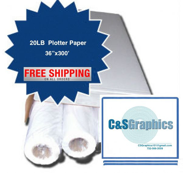 4 ROLLS 36” X 300′ 20lb Bond Plotter Paper